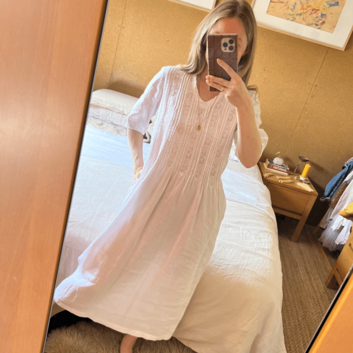 Vintage Rachele Positano White 100% Linen Lace Inset Midi Dress (Size S) — photo 10 of 11