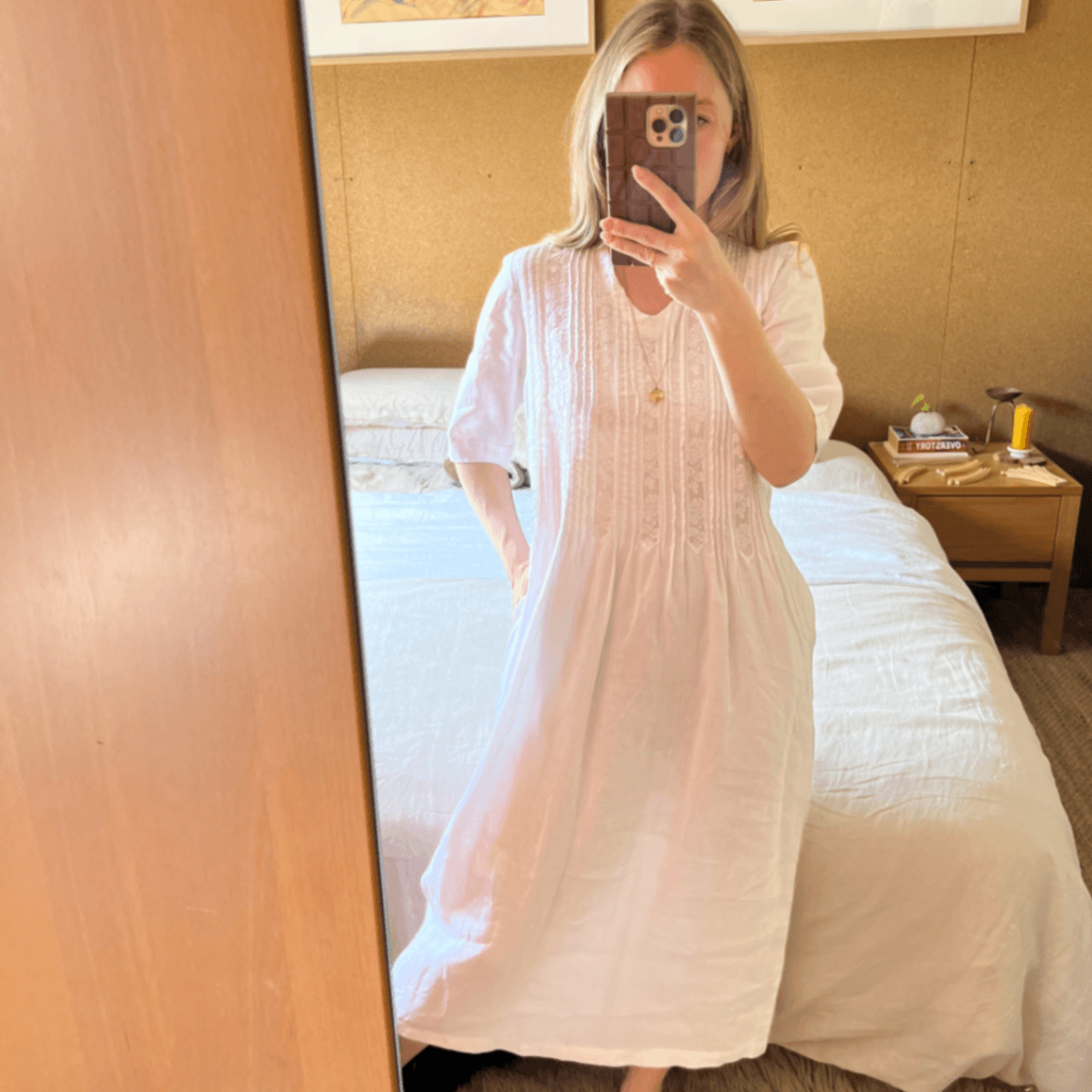 Vintage Rachele Positano White 100% Linen Lace Inset Midi Dress (Size S) — photo 11 of 11