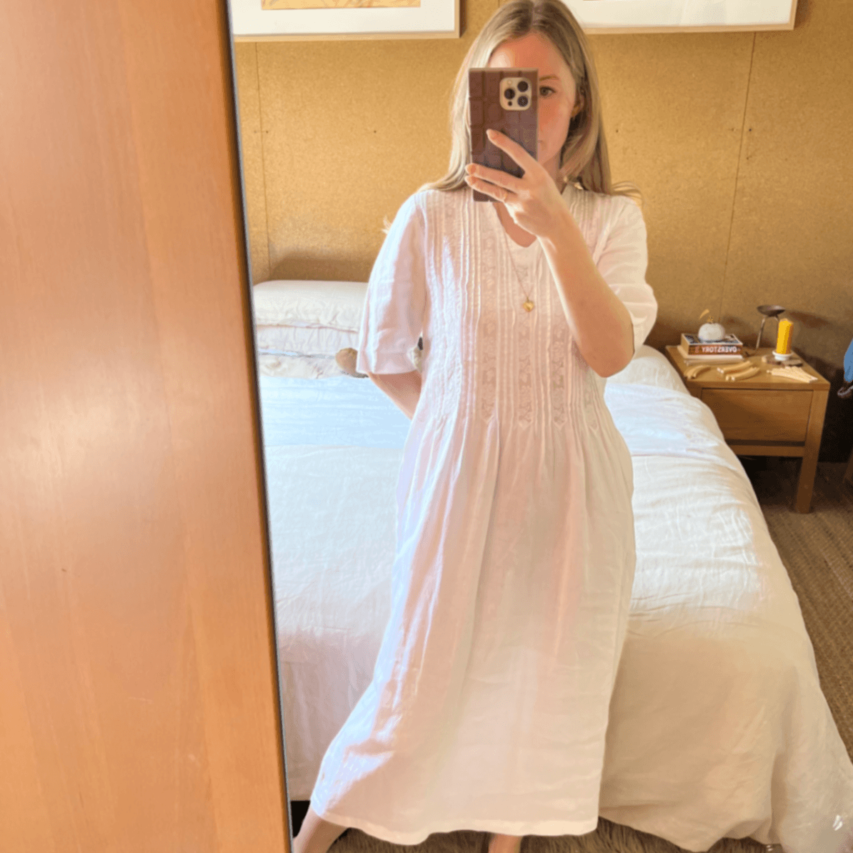 Vintage Rachele Positano White 100% Linen Lace Inset Midi Dress (Size S) — photo 1 of 11