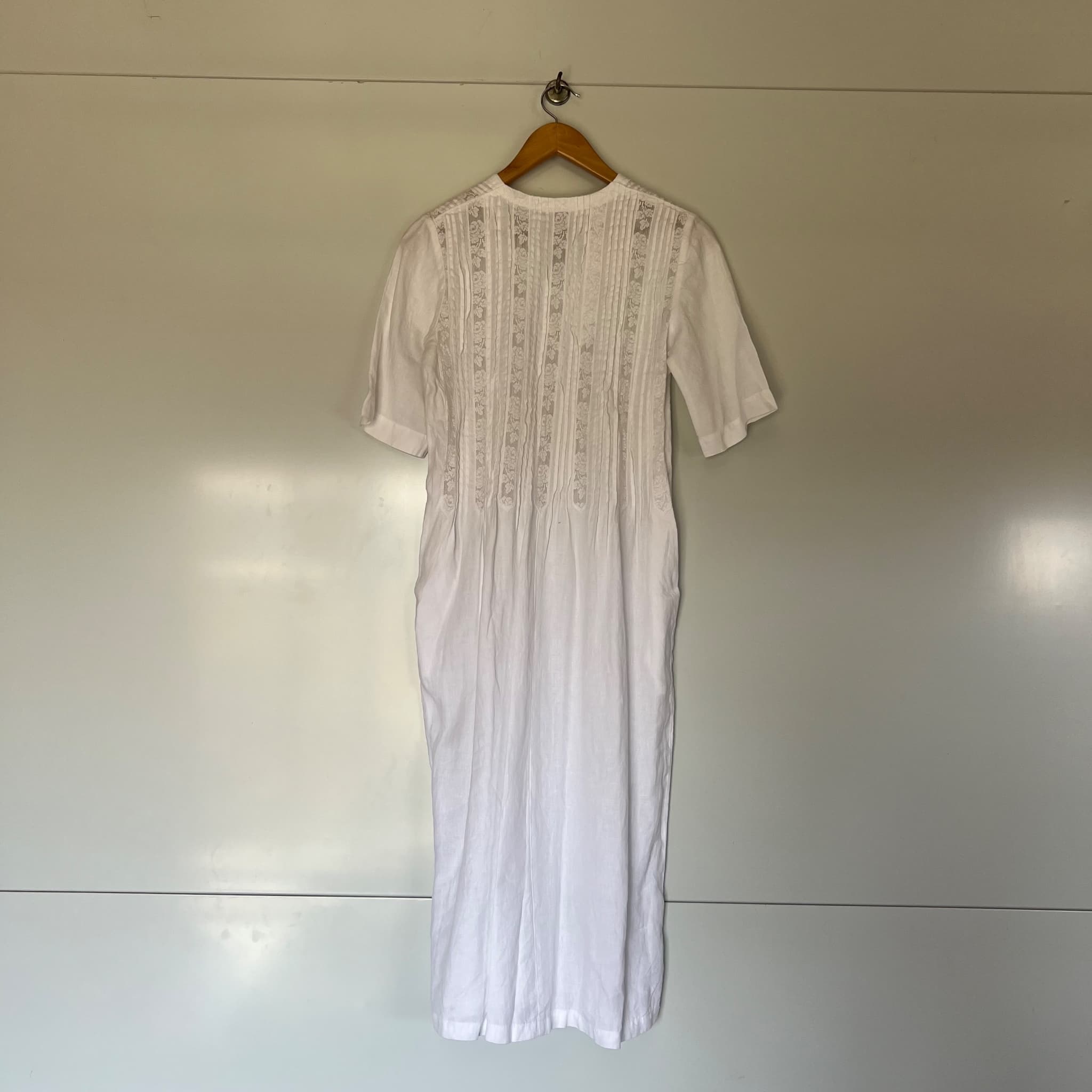 Vintage Rachele Positano White 100% Linen Lace Inset Midi Dress (Size S) — photo 5 of 11
