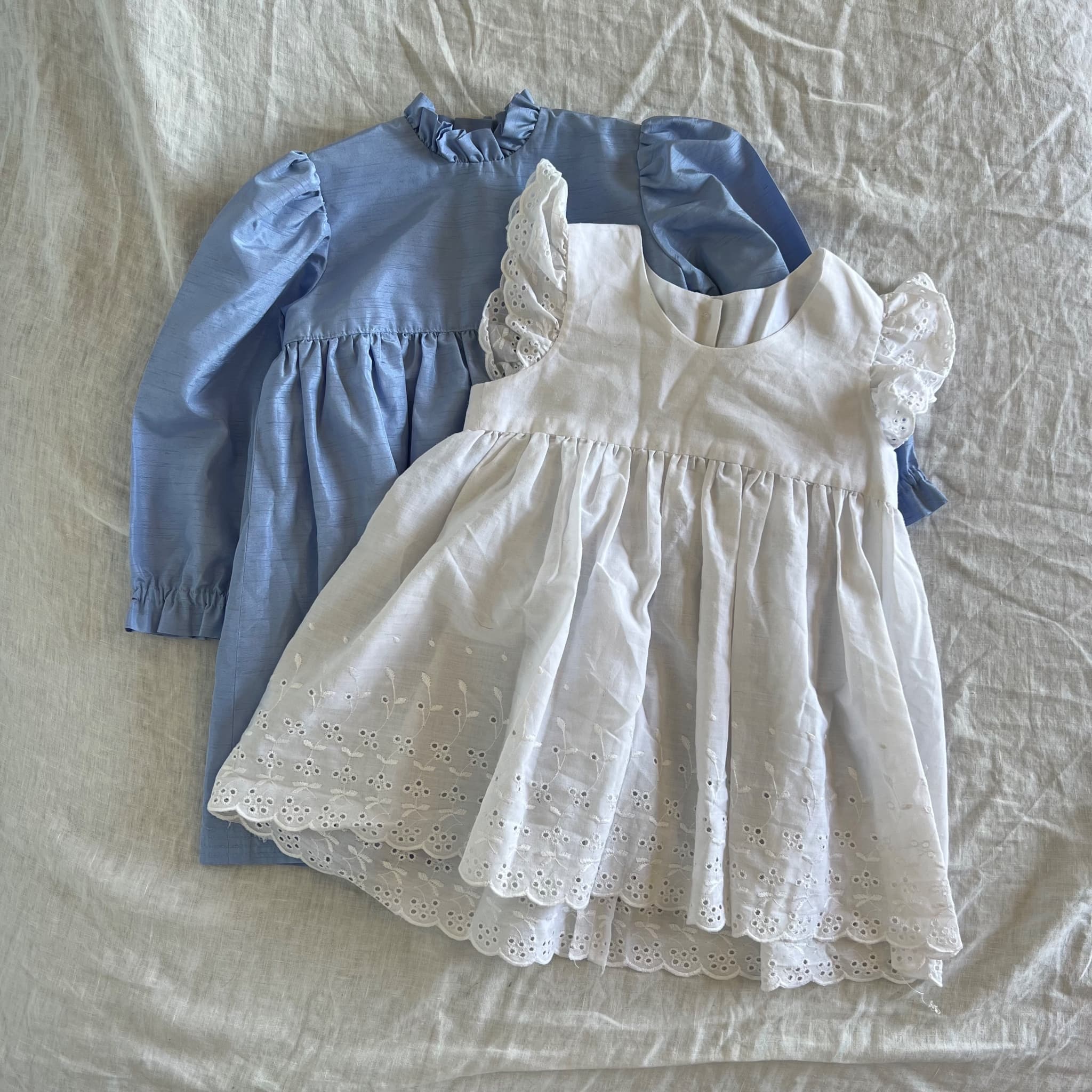 Vintage-Style Children's Dresses - Blue Long-Sleeve & White Eyelet Set — photo 3 of 6