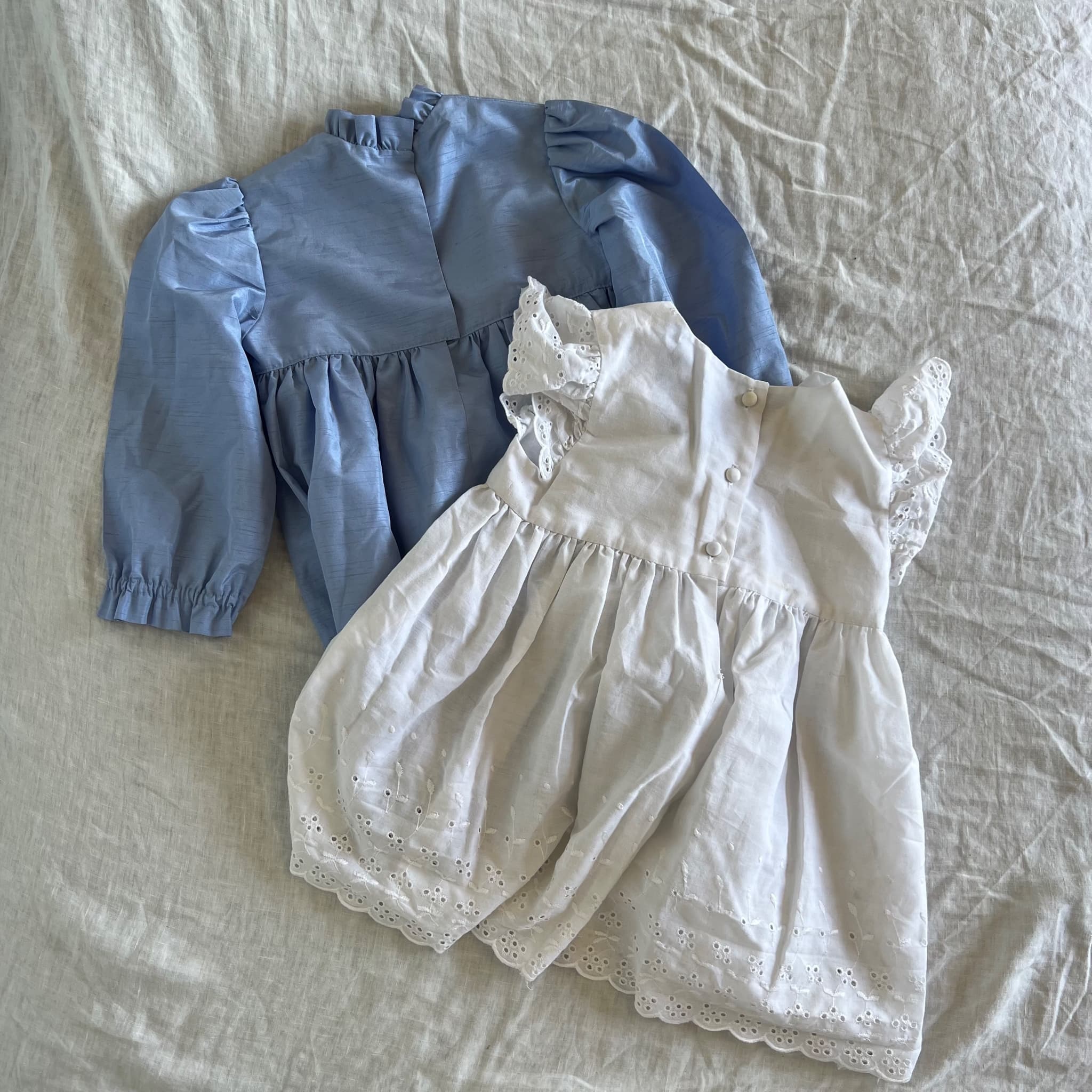 Vintage-Style Children's Dresses - Blue Long-Sleeve & White Eyelet Set — photo 4 of 6