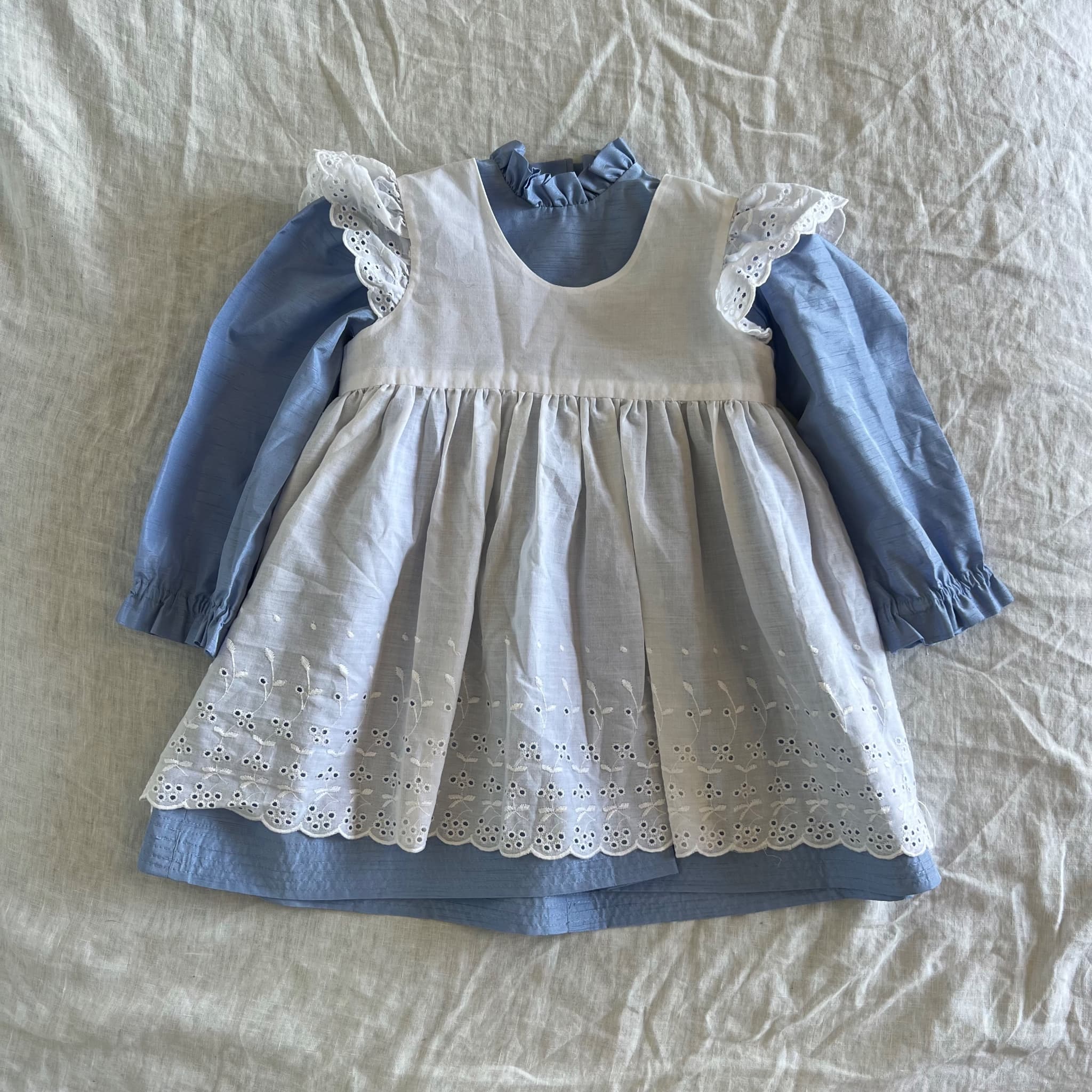 Vintage-Style Children's Dresses - Blue Long-Sleeve & White Eyelet Set — photo 1 of 6