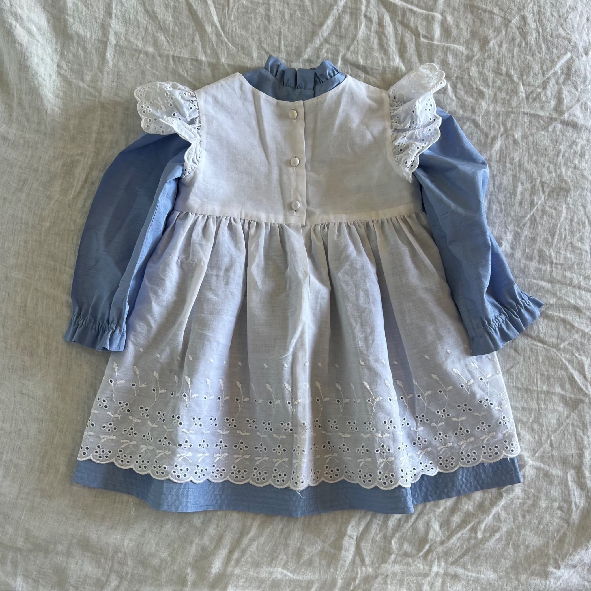Vintage-Style Children's Dresses - Blue Long-Sleeve & White Eyelet Set — photo 2 of 6
