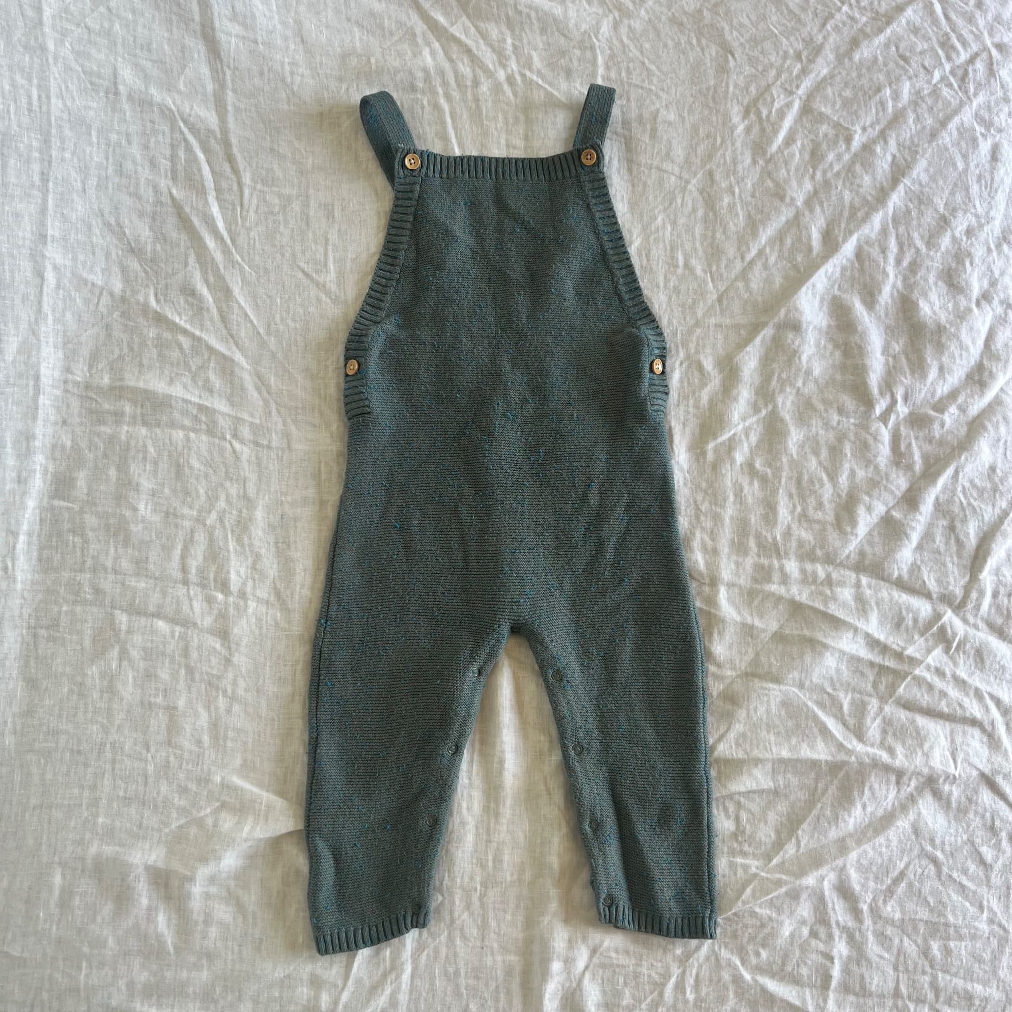 Wilson + Frenchy Knit Overalls - Blue Speckled Cotton Blend Baby Romper — photo 1 of 6