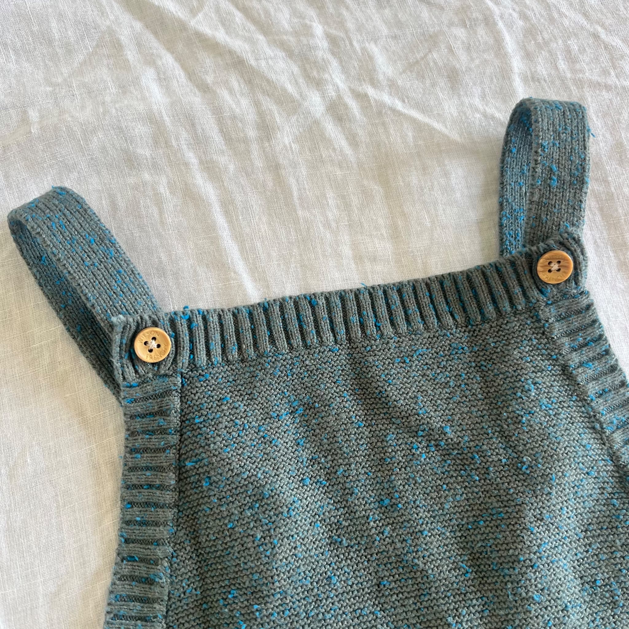 Wilson + Frenchy Knit Overalls - Blue Speckled Cotton Blend Baby Romper — photo 2 of 6