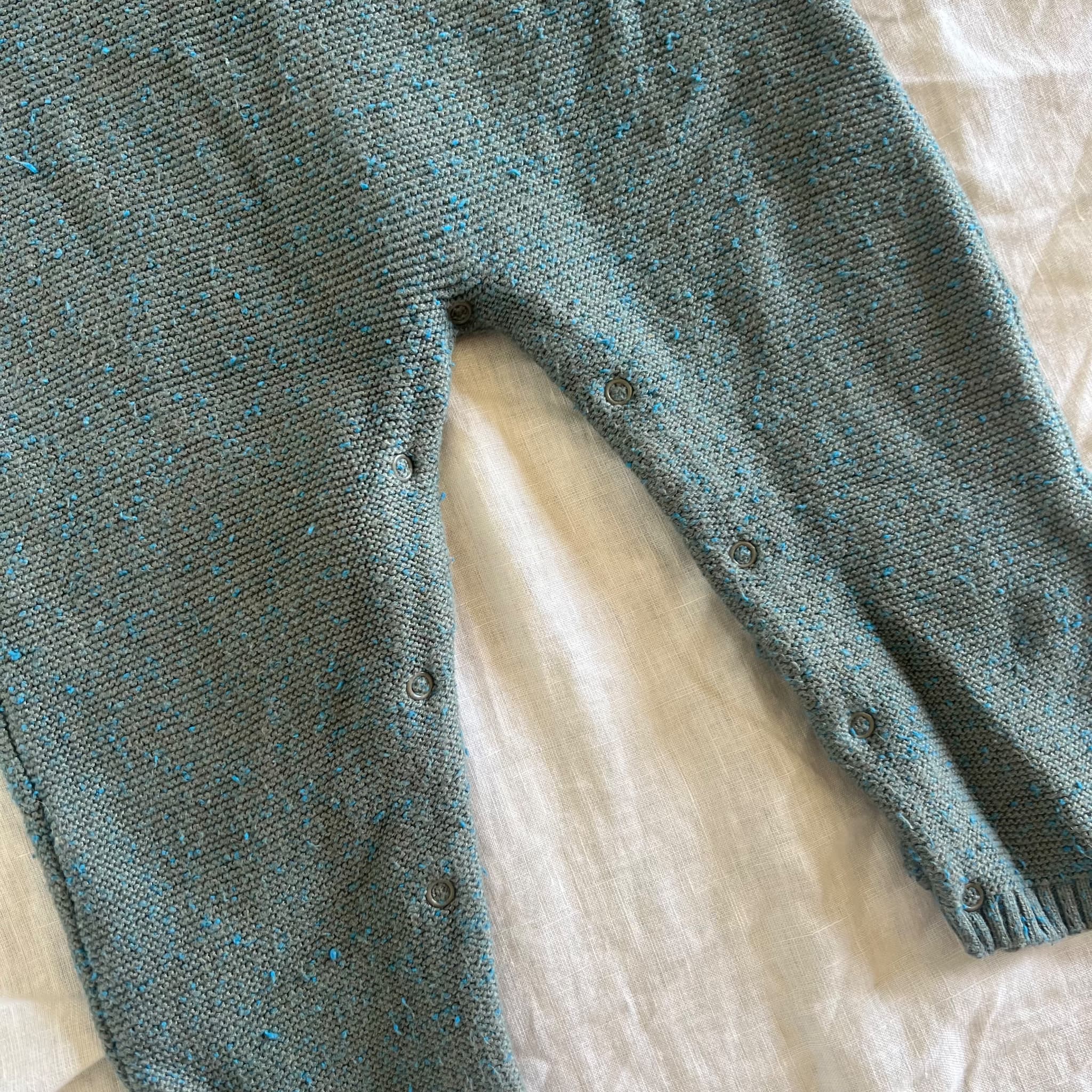 Wilson + Frenchy Knit Overalls - Blue Speckled Cotton Blend Baby Romper — photo 3 of 6