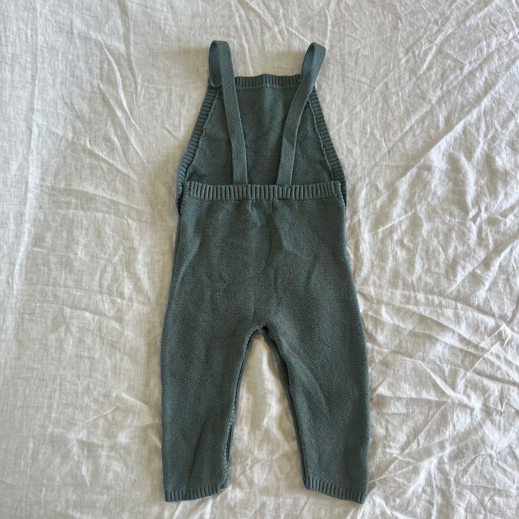 Wilson + Frenchy Knit Overalls - Blue Speckled Cotton Blend Baby Romper — photo 4 of 6