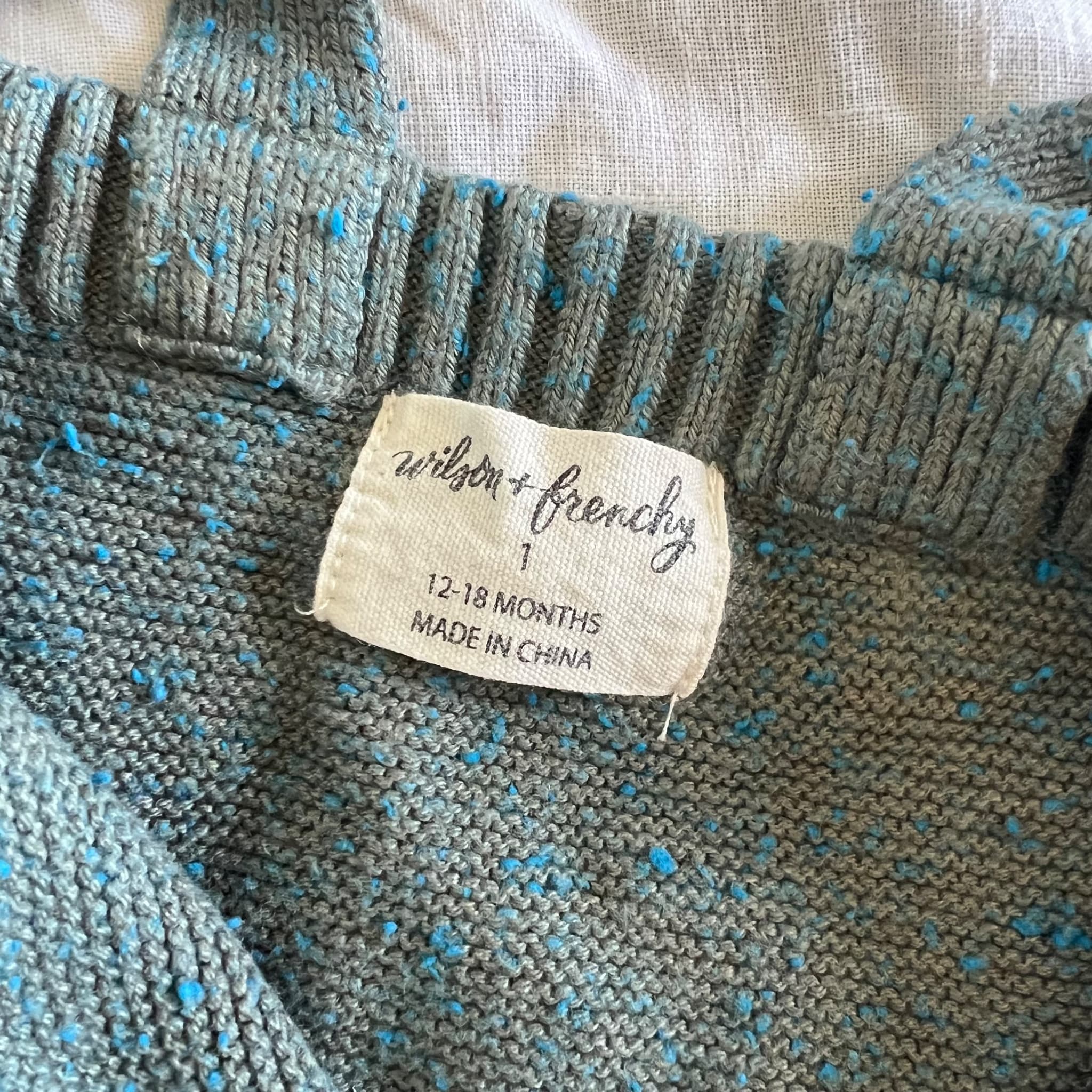 Wilson + Frenchy Knit Overalls - Blue Speckled Cotton Blend Baby Romper — photo 5 of 6