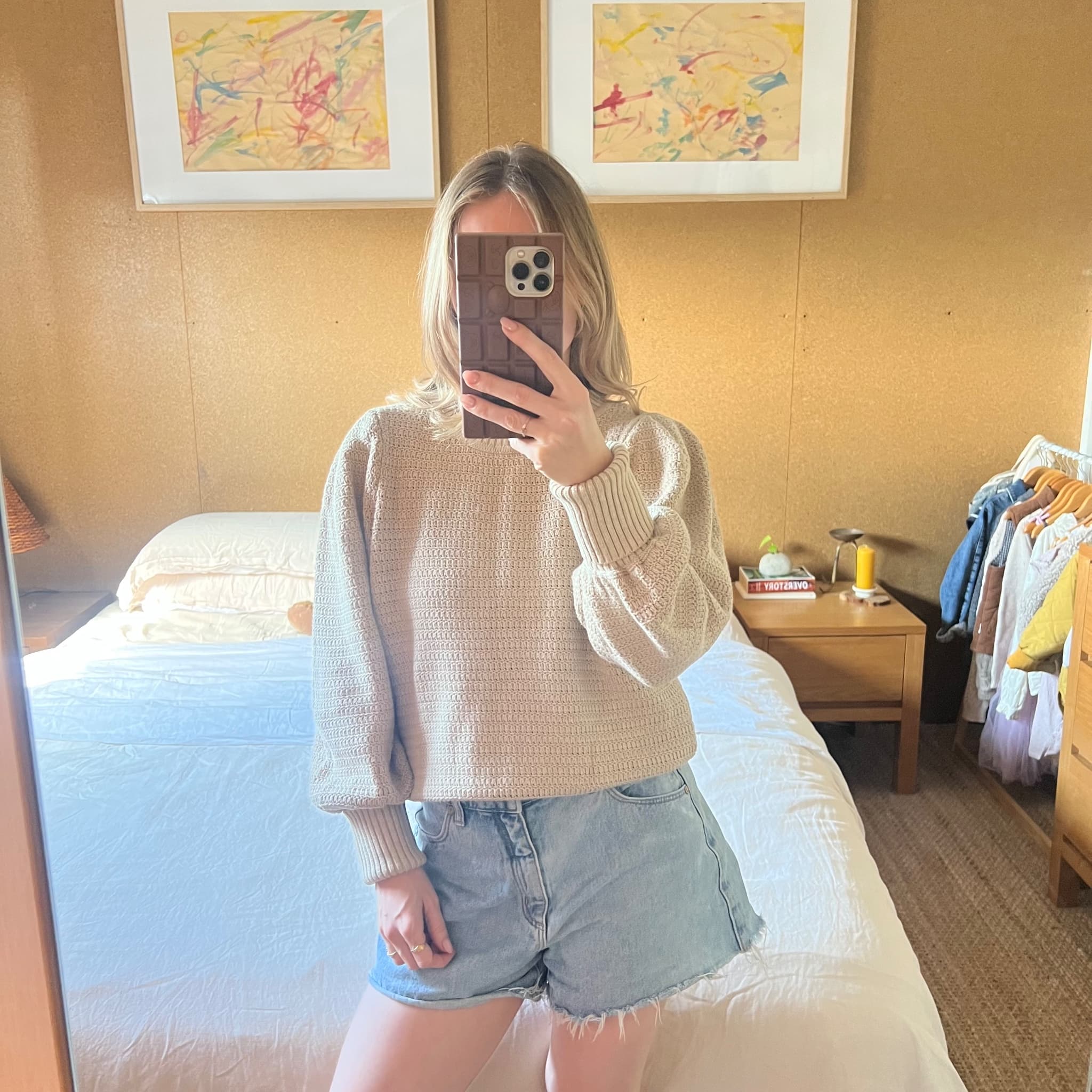 Witchery Beige 100% Cotton Textured Puff Sleeve Knit Jumper (Size S) — photo 9 of 9