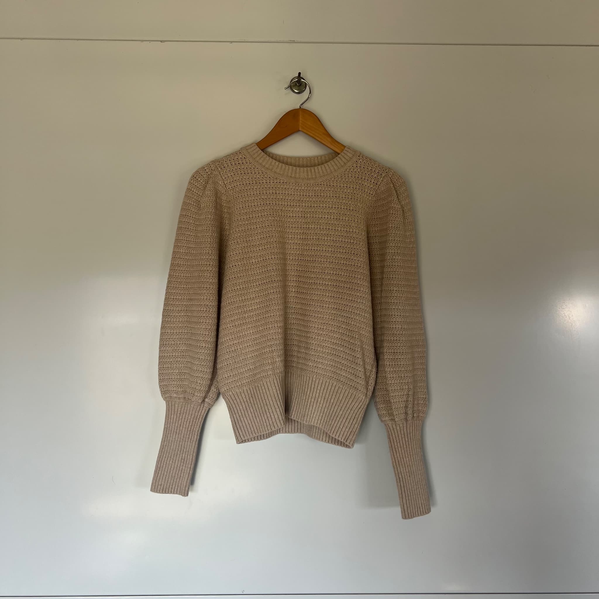 Witchery Beige 100% Cotton Textured Puff Sleeve Knit Jumper (Size S) — photo 3 of 9