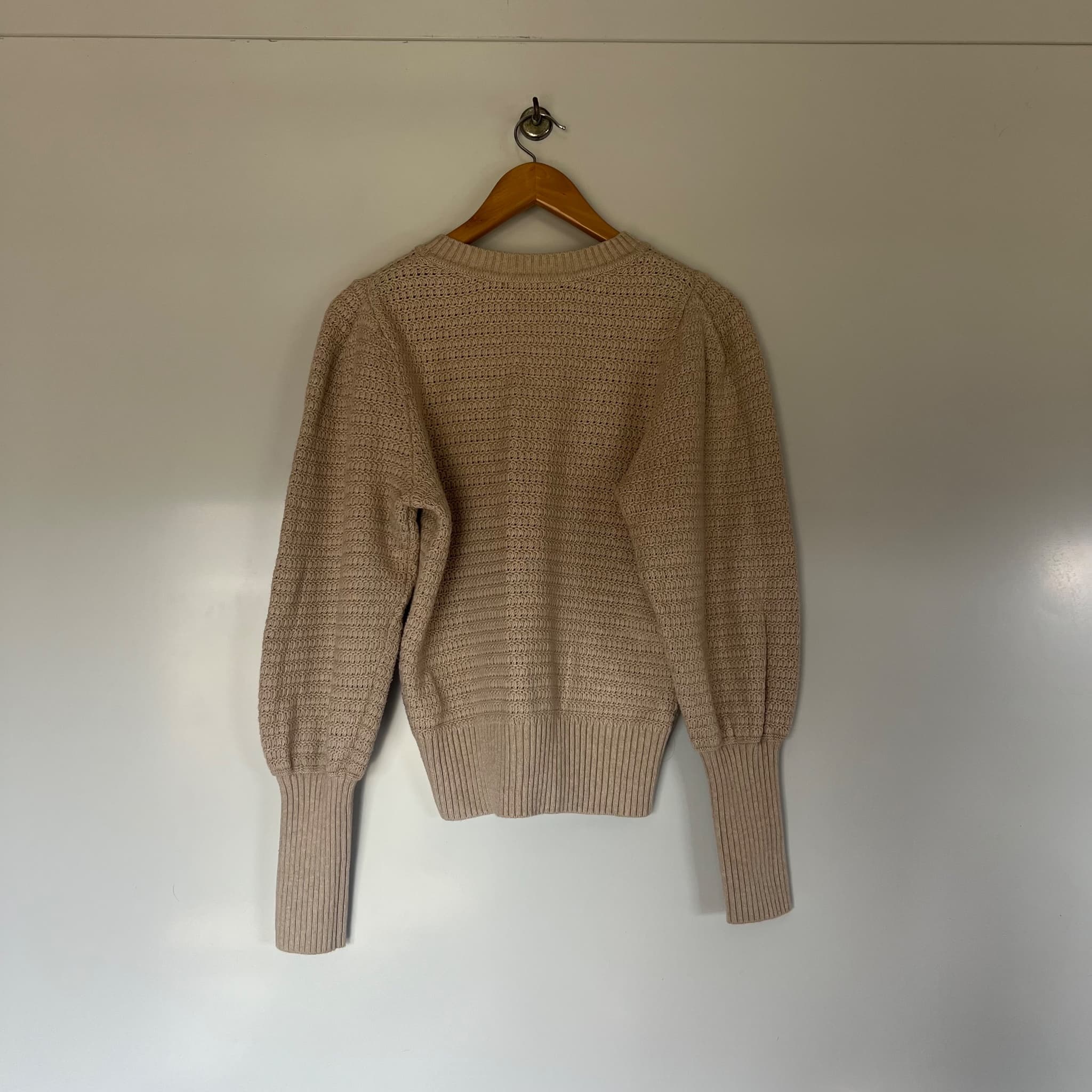 Witchery Beige 100% Cotton Textured Puff Sleeve Knit Jumper (Size S) — photo 4 of 9