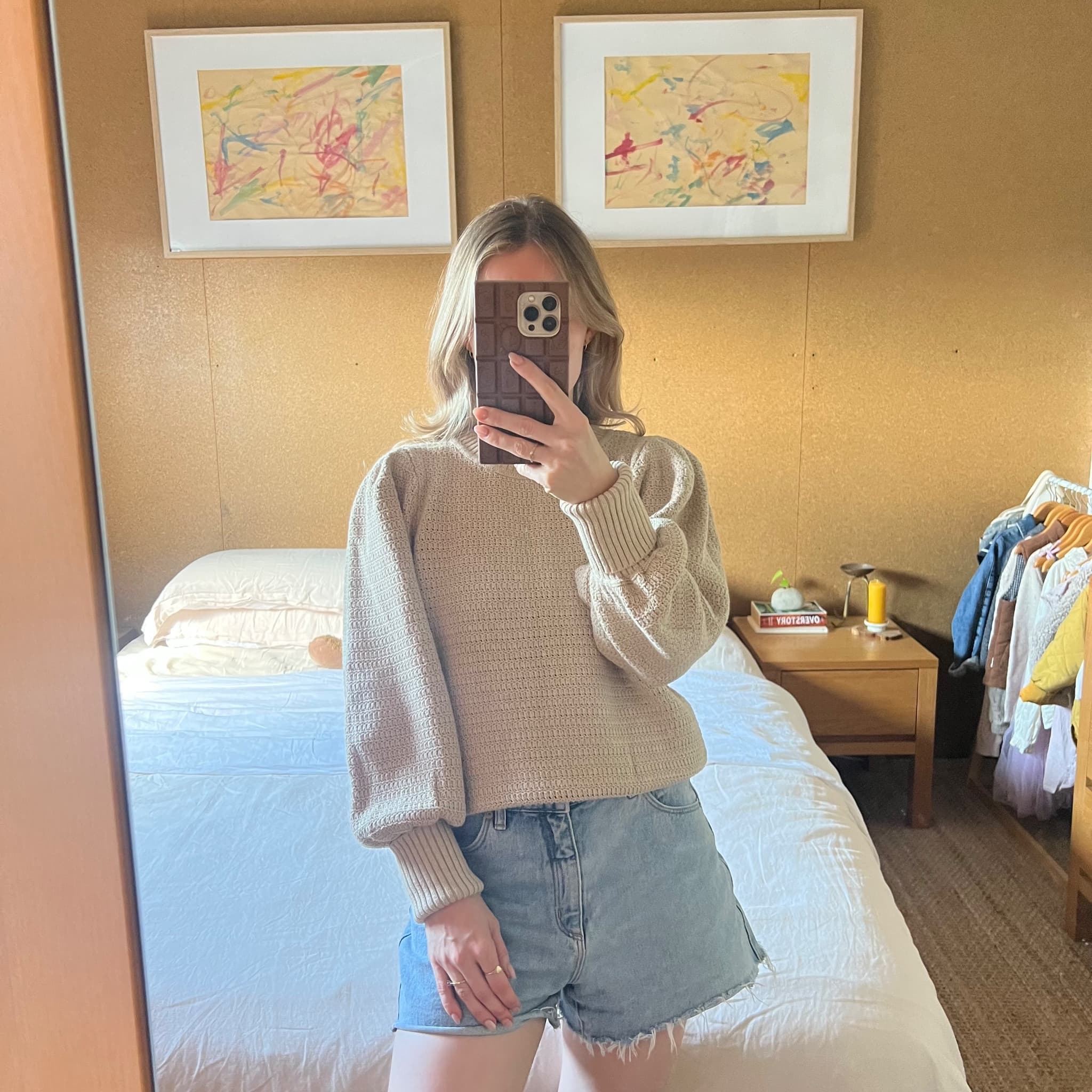 Witchery Beige 100% Cotton Textured Puff Sleeve Knit Jumper (Size S) — photo 1 of 9