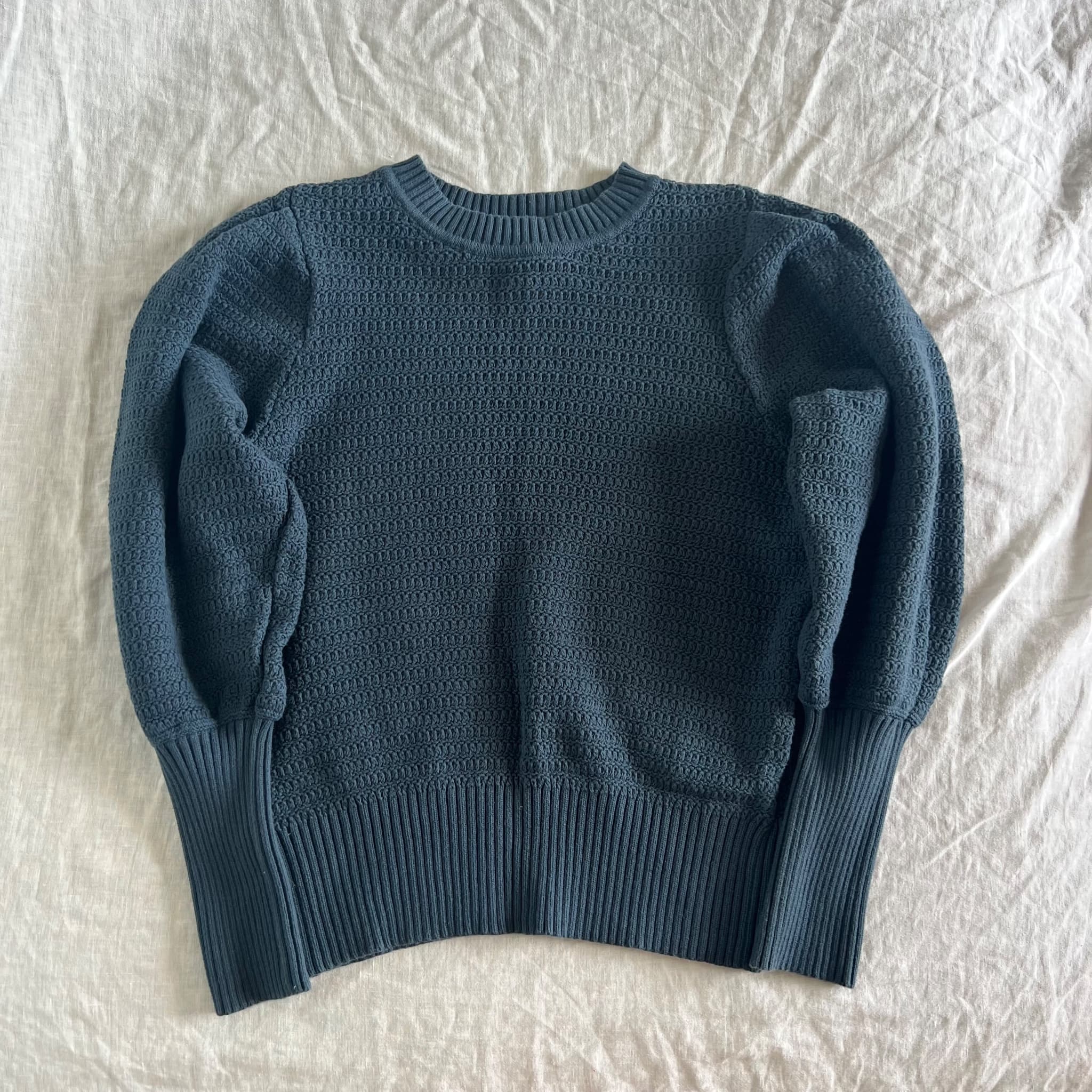 Witchery Dark Navy Textured Knit Sweater - Puff Sleeve Cotton Size S — photo 2 of 11