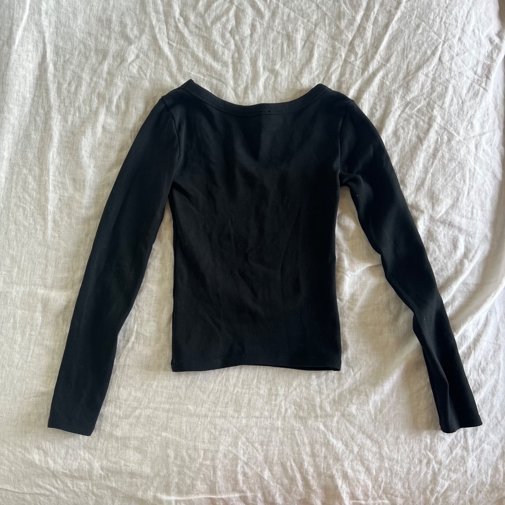 Zara Ribbed Long Sleeve Scoop Neck Top Black Size S — photo 3 of 10