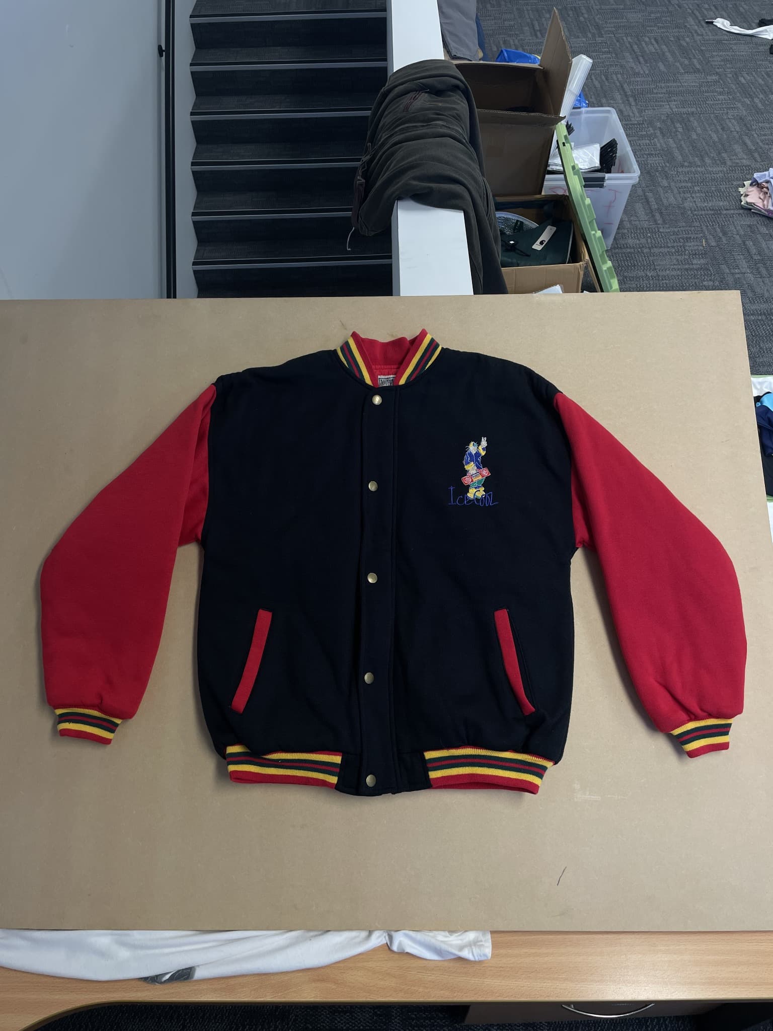 Vintage 90s WAVELENGTH Rasta Boombox Varsity Jacket - New With Tags — photo 5 of 8