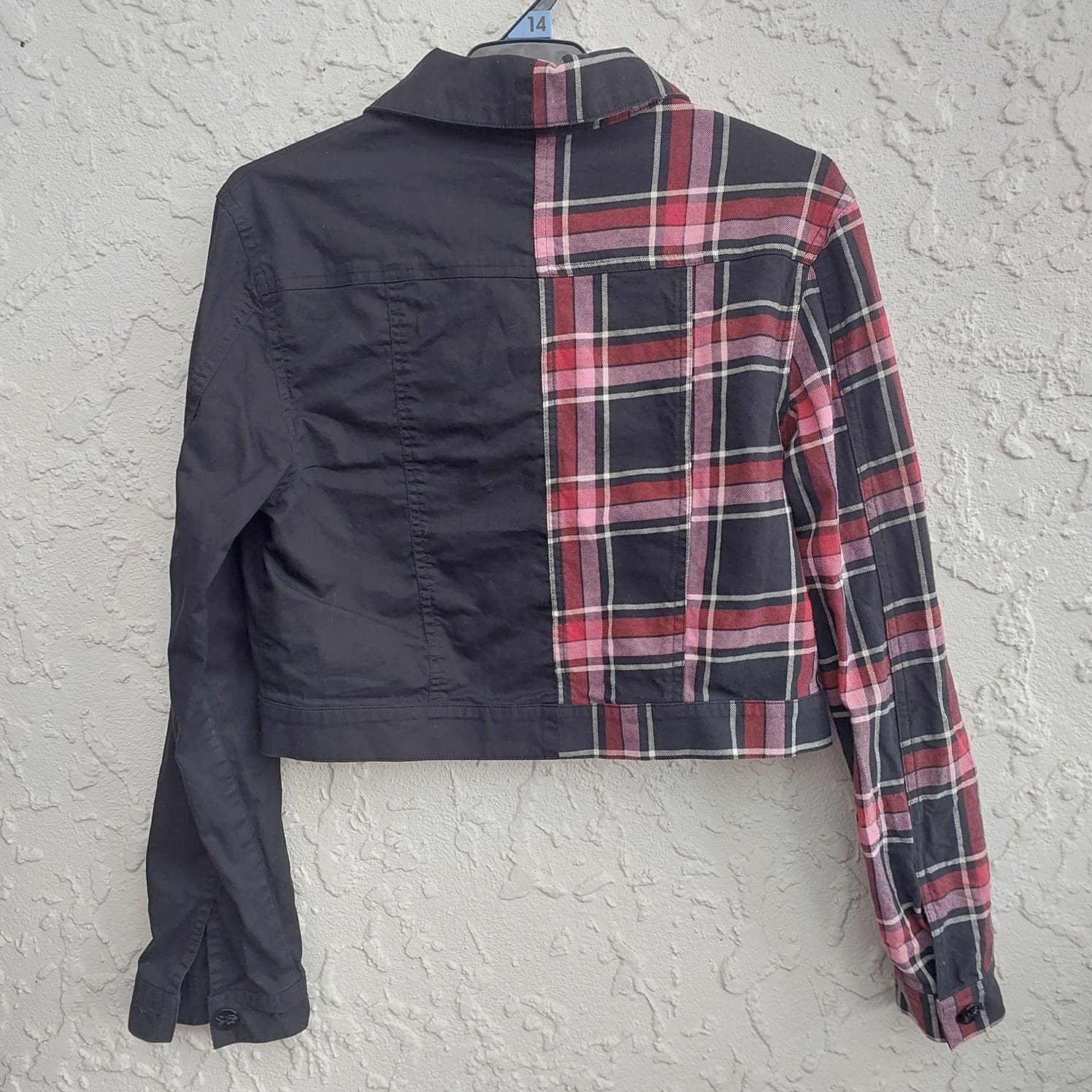 BLACK FRIDAY Split Plaid Cropped Jacket, Black and Red, Size 10 — photo 3 of 10