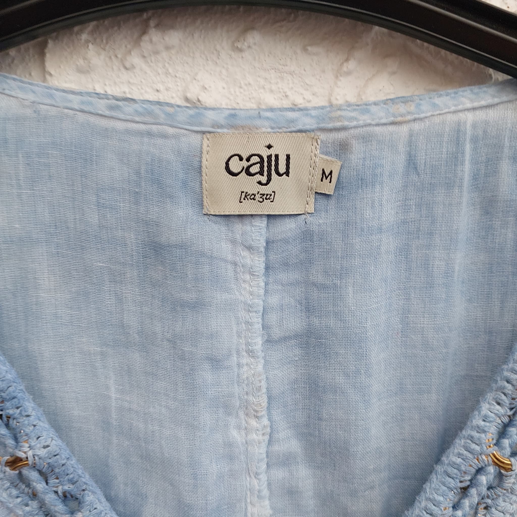 CAJU DESIGNS Blue Beaded Cotton Boho Tunic Top (Size M) — photo 2 of 10