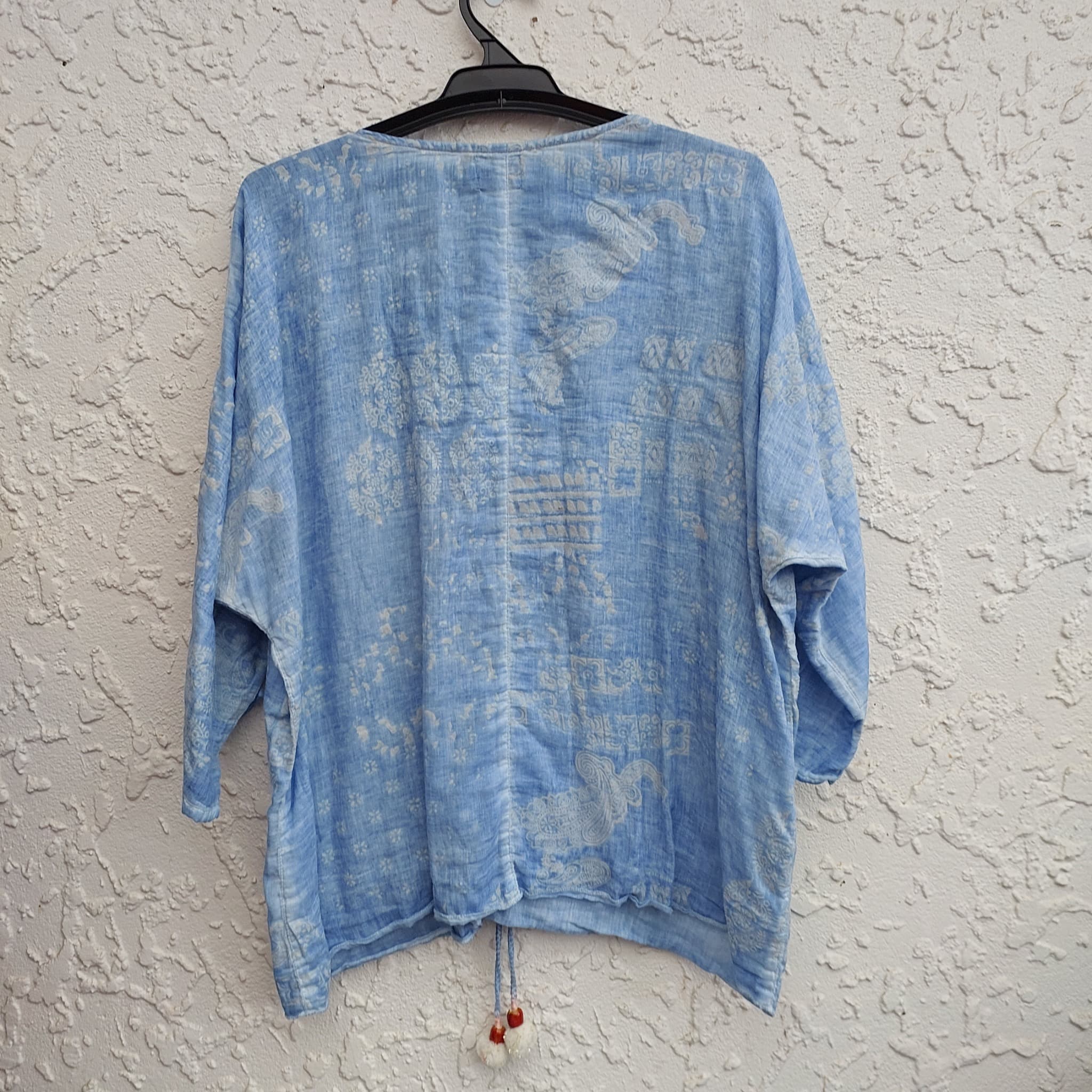 CAJU DESIGNS Blue Beaded Cotton Boho Tunic Top (Size M) — photo 10 of 10