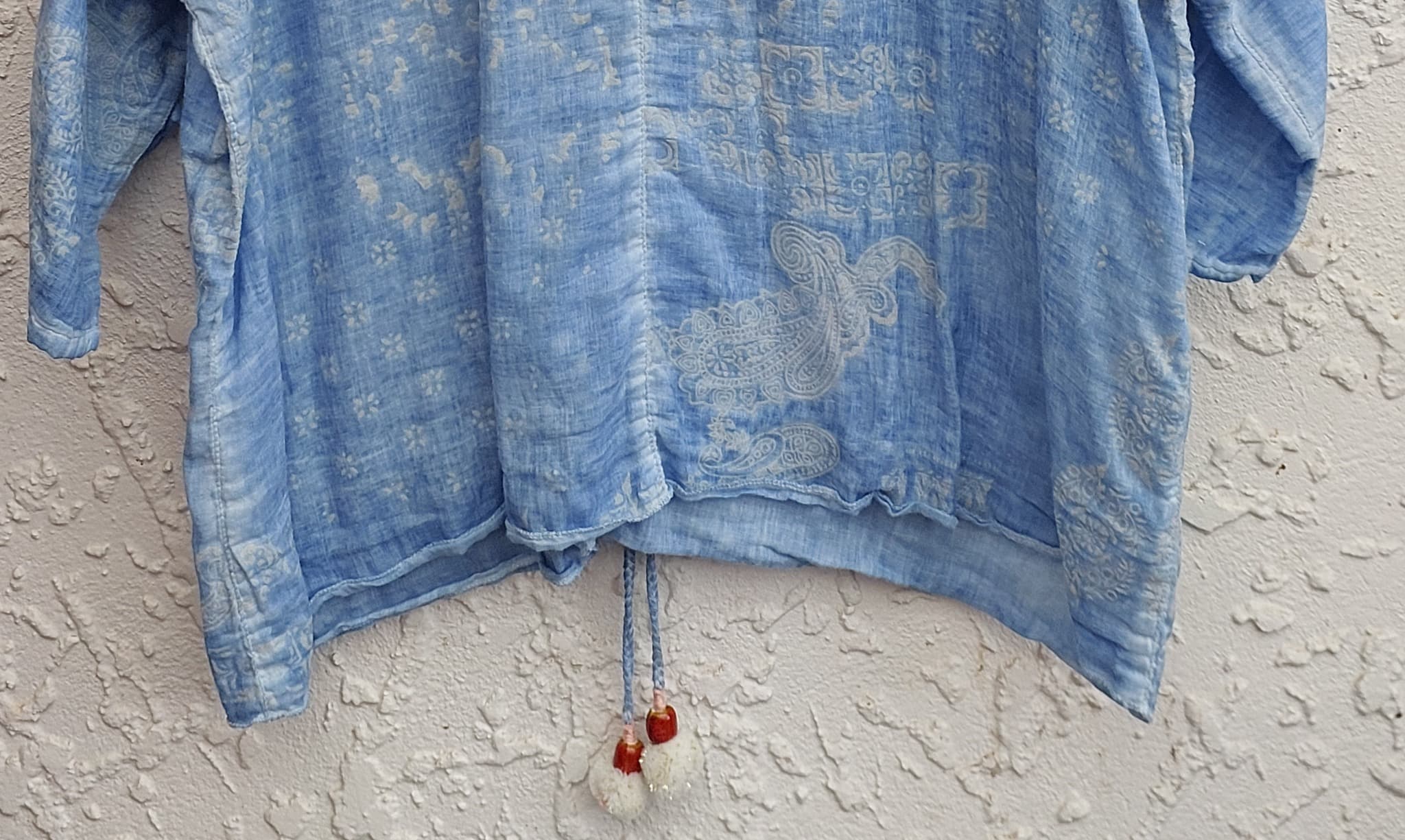 CAJU DESIGNS Blue Beaded Cotton Boho Tunic Top (Size M) — photo 9 of 10