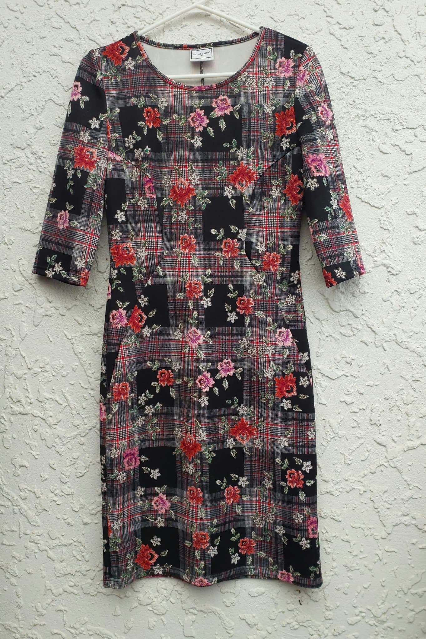 Contempo Sheath Dress, Floral and Plaid Print, Size 8 — photo 2 of 10