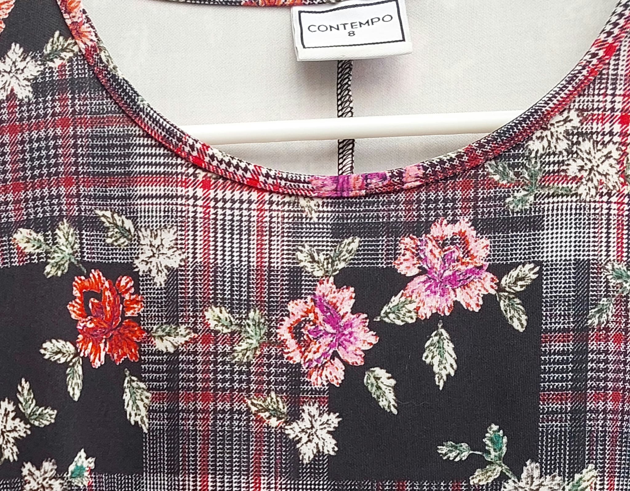 Contempo Sheath Dress, Floral and Plaid Print, Size 8 — photo 5 of 10