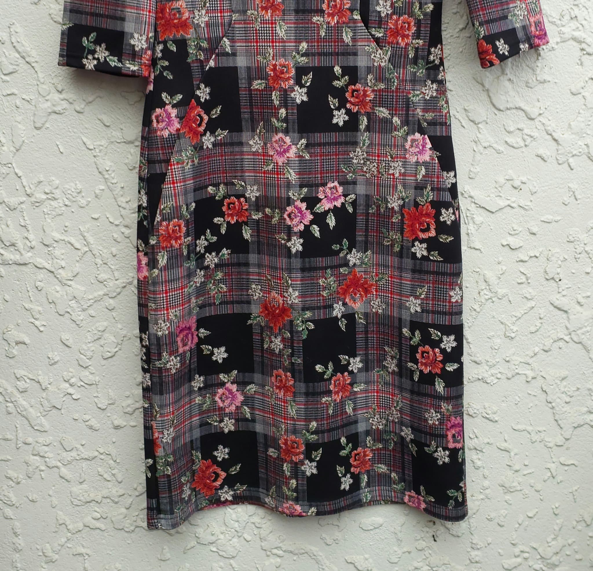 Contempo Sheath Dress, Floral and Plaid Print, Size 8 — photo 9 of 10