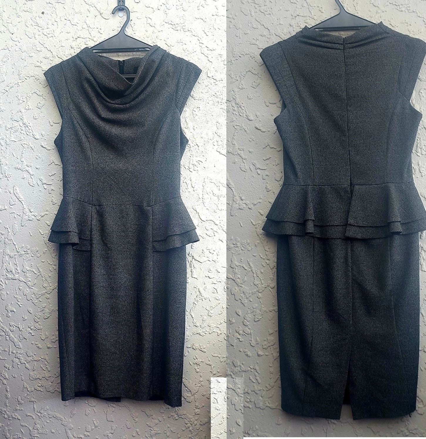 CUE Houndstooth Peplum Sheath Dress, Black and White, Size 10 — photo 1 of 9