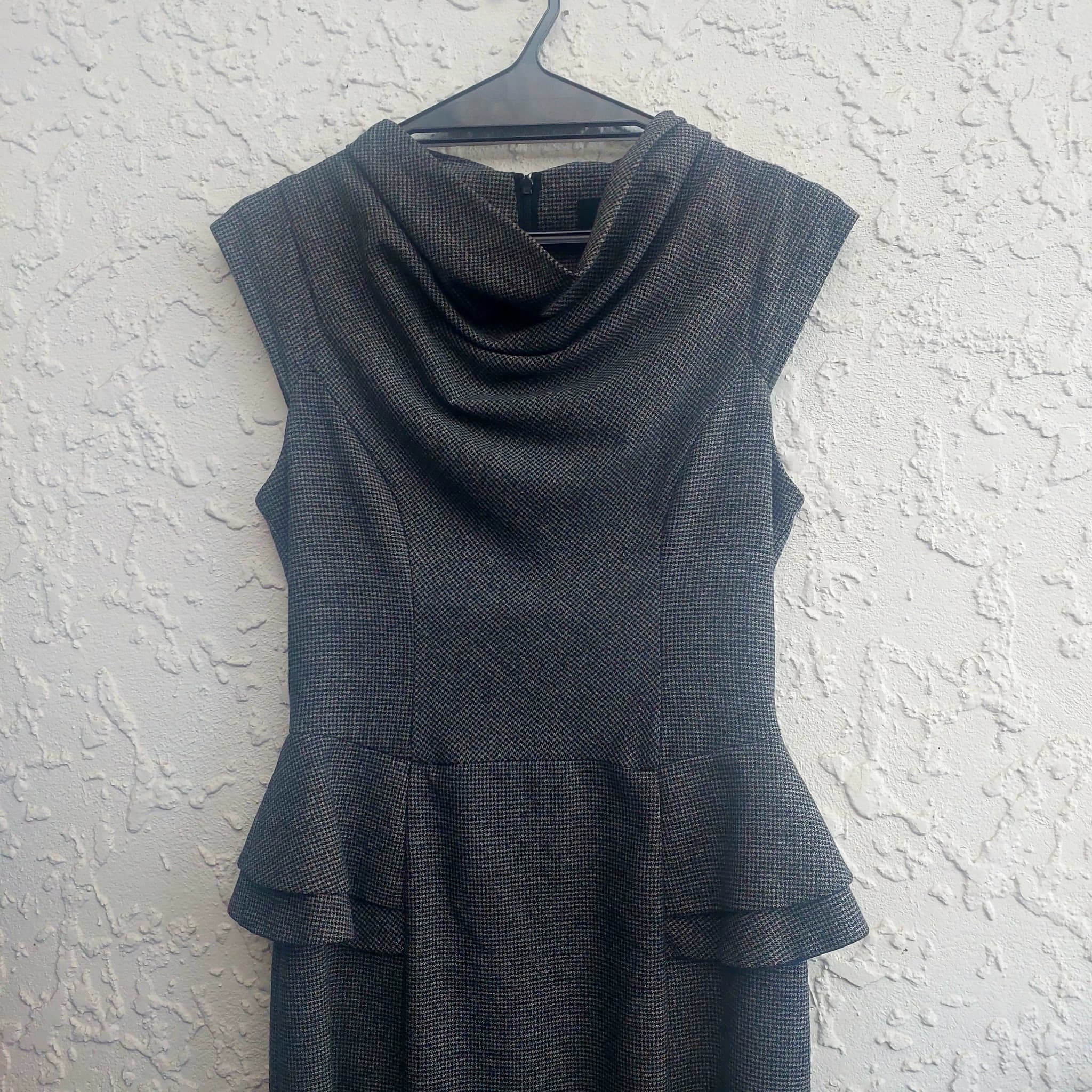 CUE Houndstooth Peplum Sheath Dress, Black and White, Size 10 — photo 2 of 9