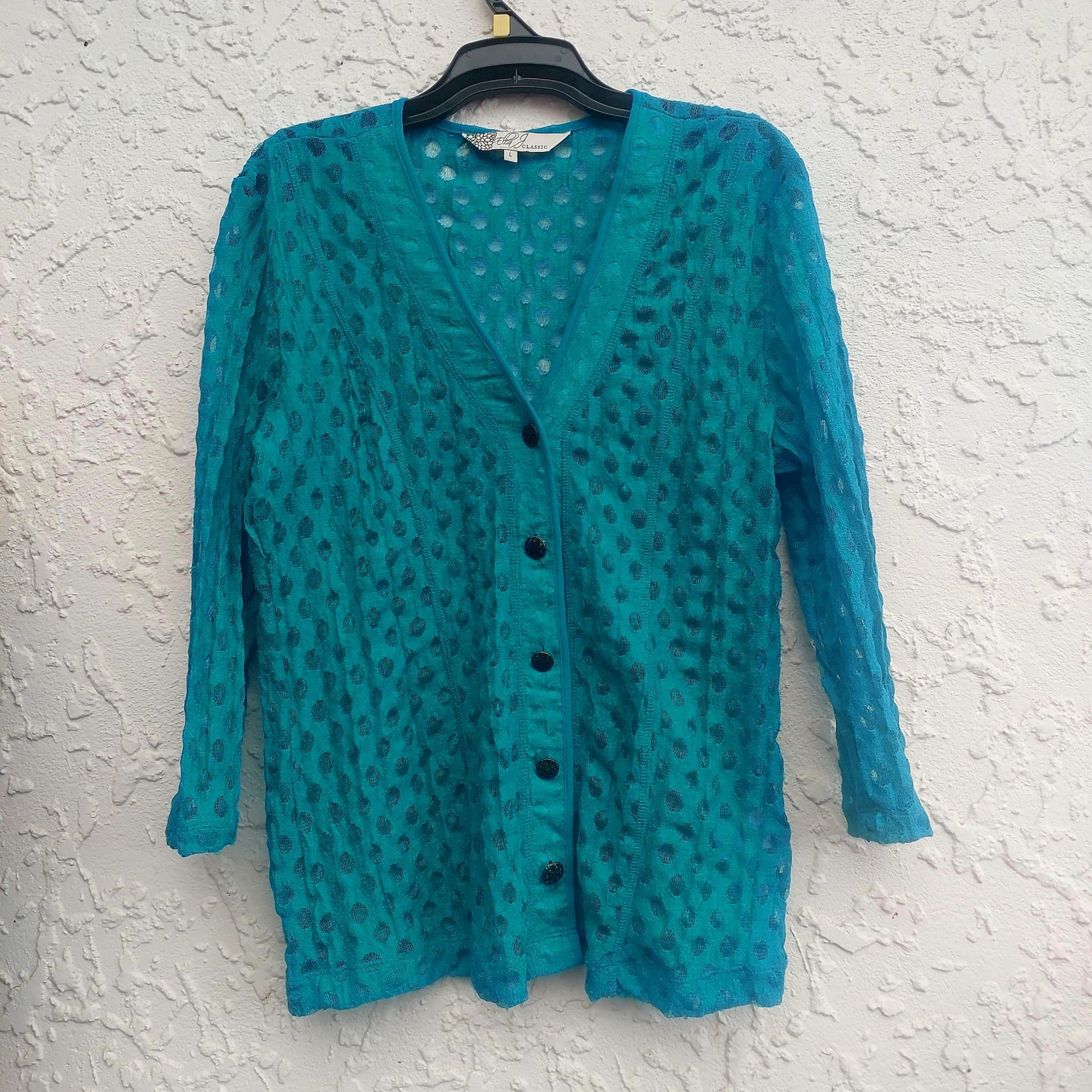 Ella J CLASSIC Lace Cardigan, Teal, Size L — photo 1 of 8