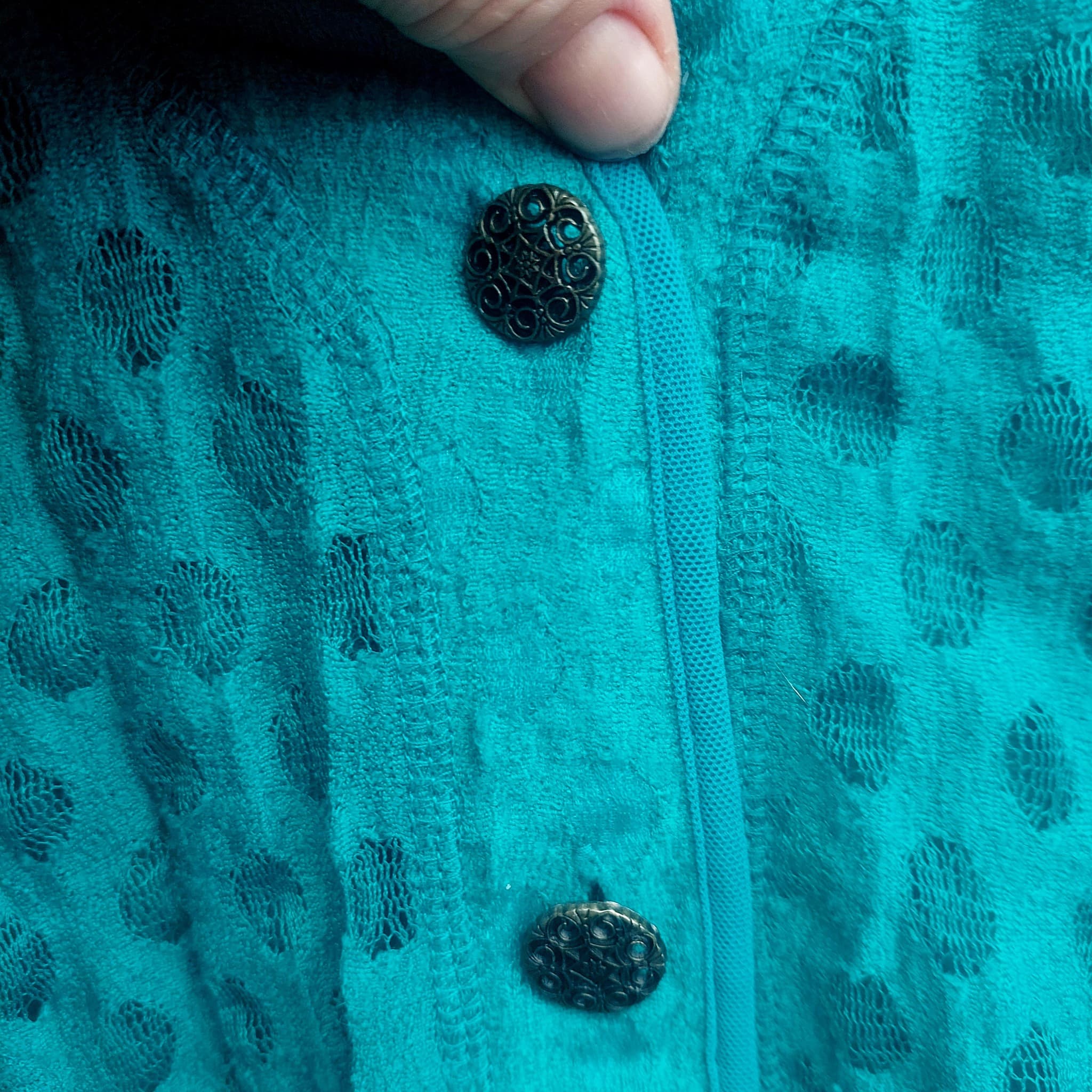 Ella J CLASSIC Lace Cardigan, Teal, Size L — photo 3 of 8