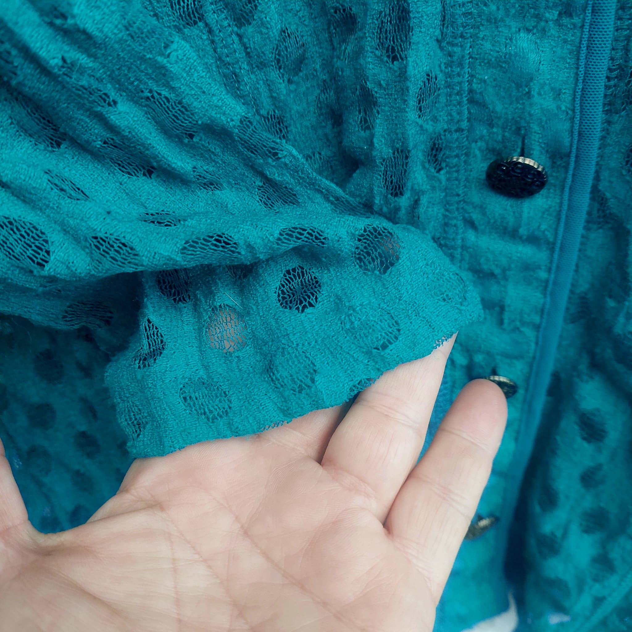 Ella J CLASSIC Lace Cardigan, Teal, Size L — photo 4 of 8