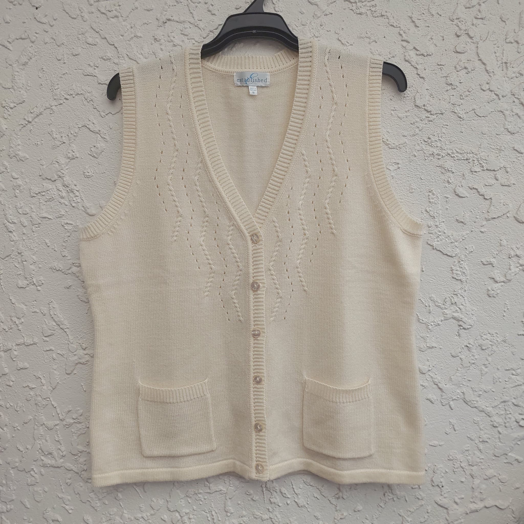Established Knit Sweater Vest, Cream, Button-Front, Size 18 — photo 1 of 10