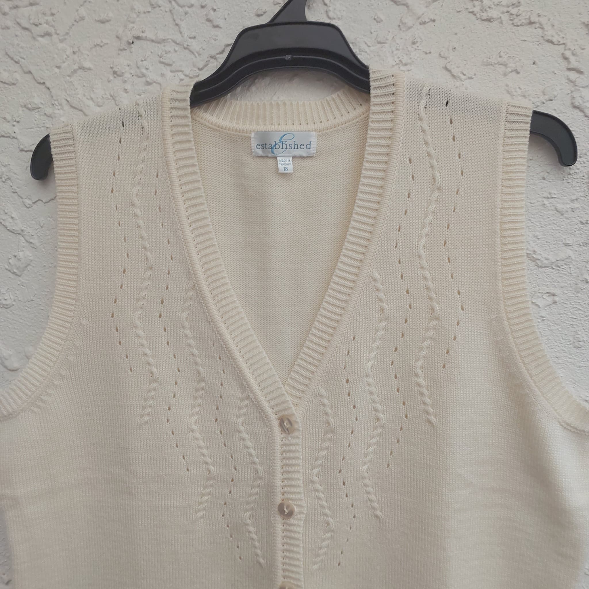 Established Knit Sweater Vest, Cream, Button-Front, Size 18 — photo 2 of 10