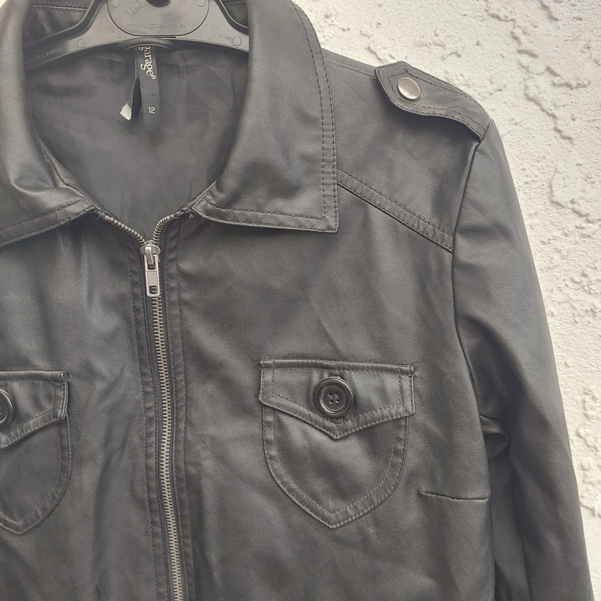 Garage Faux Leather Bomber Jacket, Black, Size 12 — photo 10 of 10
