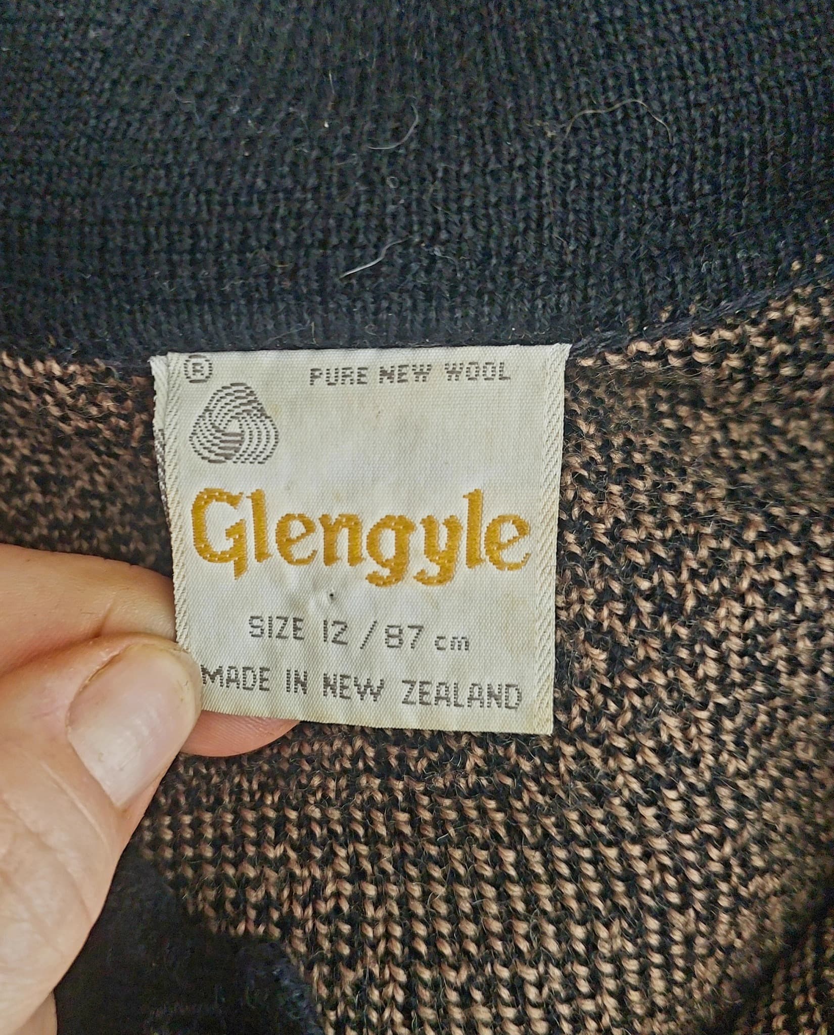 Glengyle Wool Polo Sweater, Black and Tan Checkered, Size 12 — photo 4 of 9