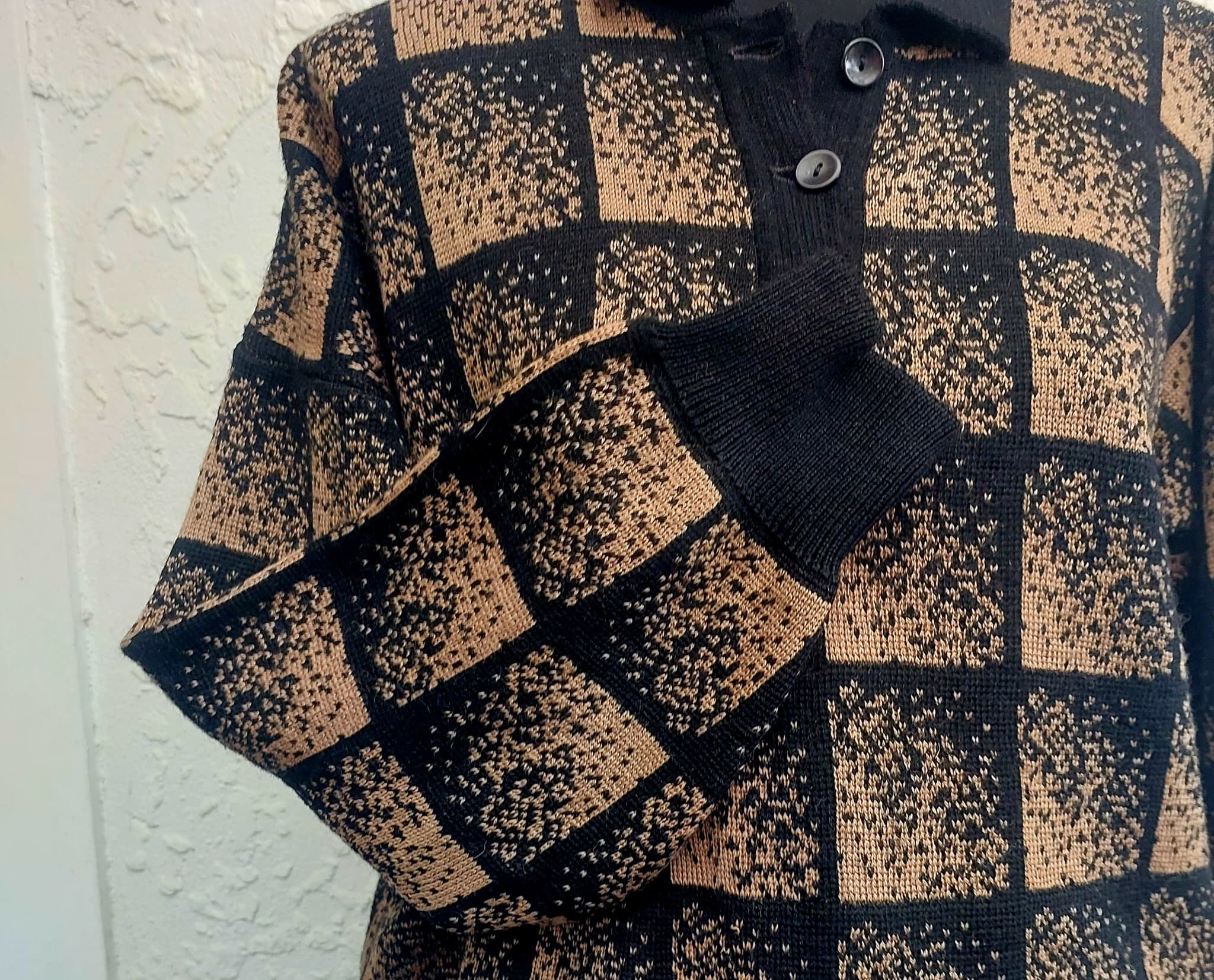 Glengyle Wool Polo Sweater, Black and Tan Checkered, Size 12 — photo 5 of 9