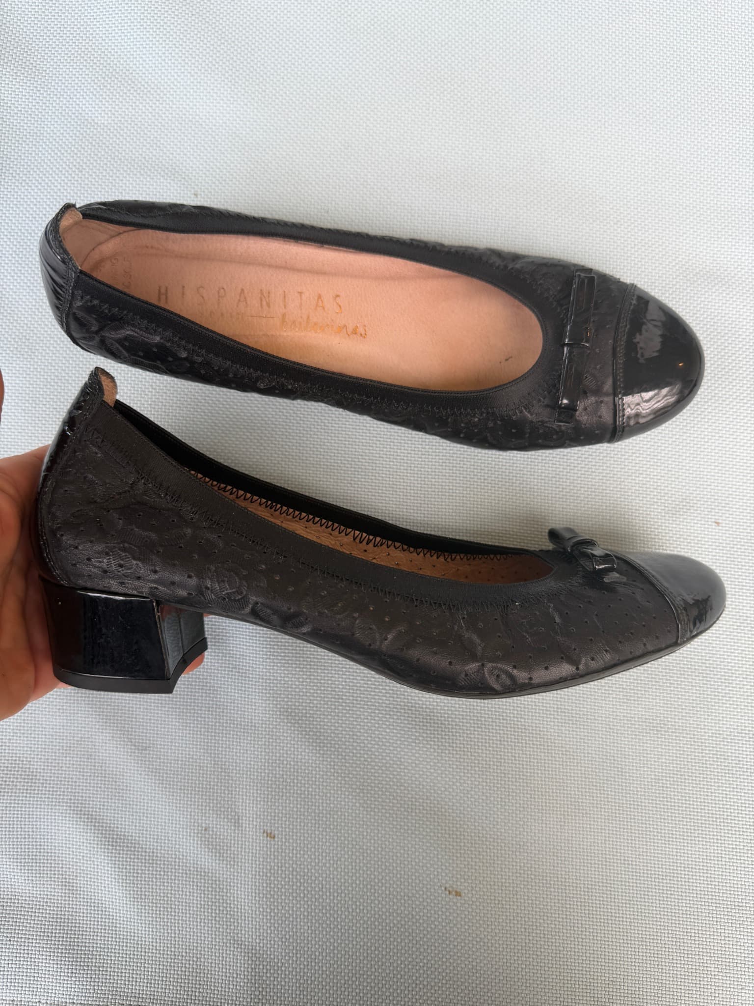 HISPANITAS Leather Ballet Flats, Black, Perforated with Patent Cap Toe — photo 1 of 10