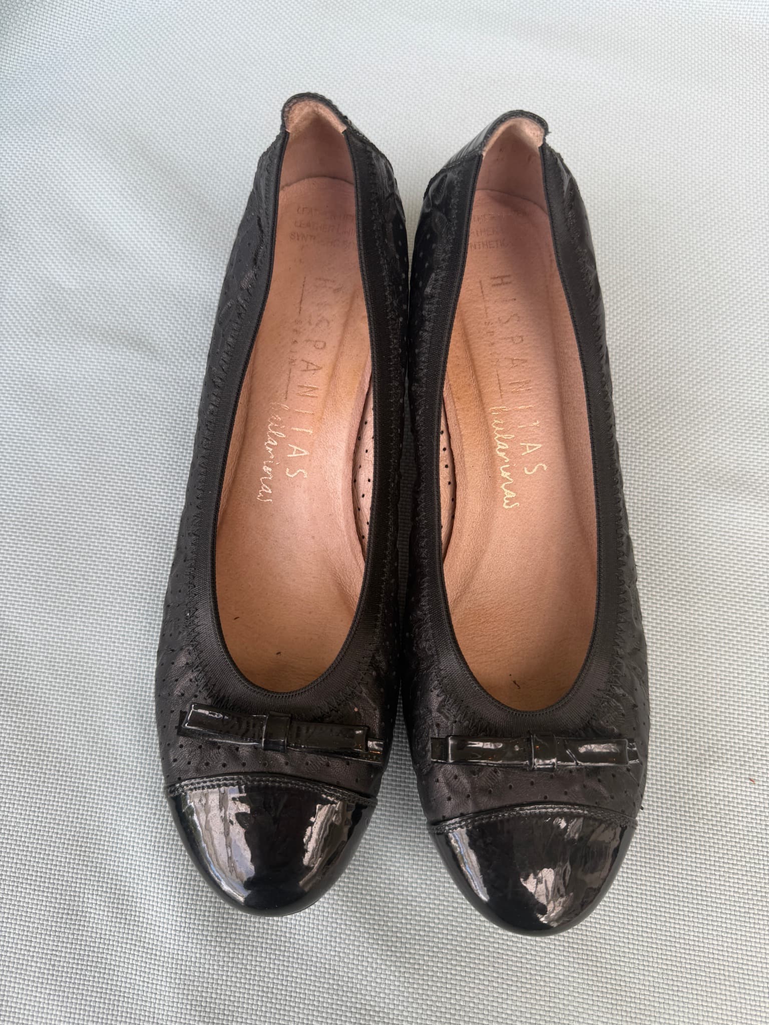 HISPANITAS Leather Ballet Flats, Black, Perforated with Patent Cap Toe — photo 2 of 10