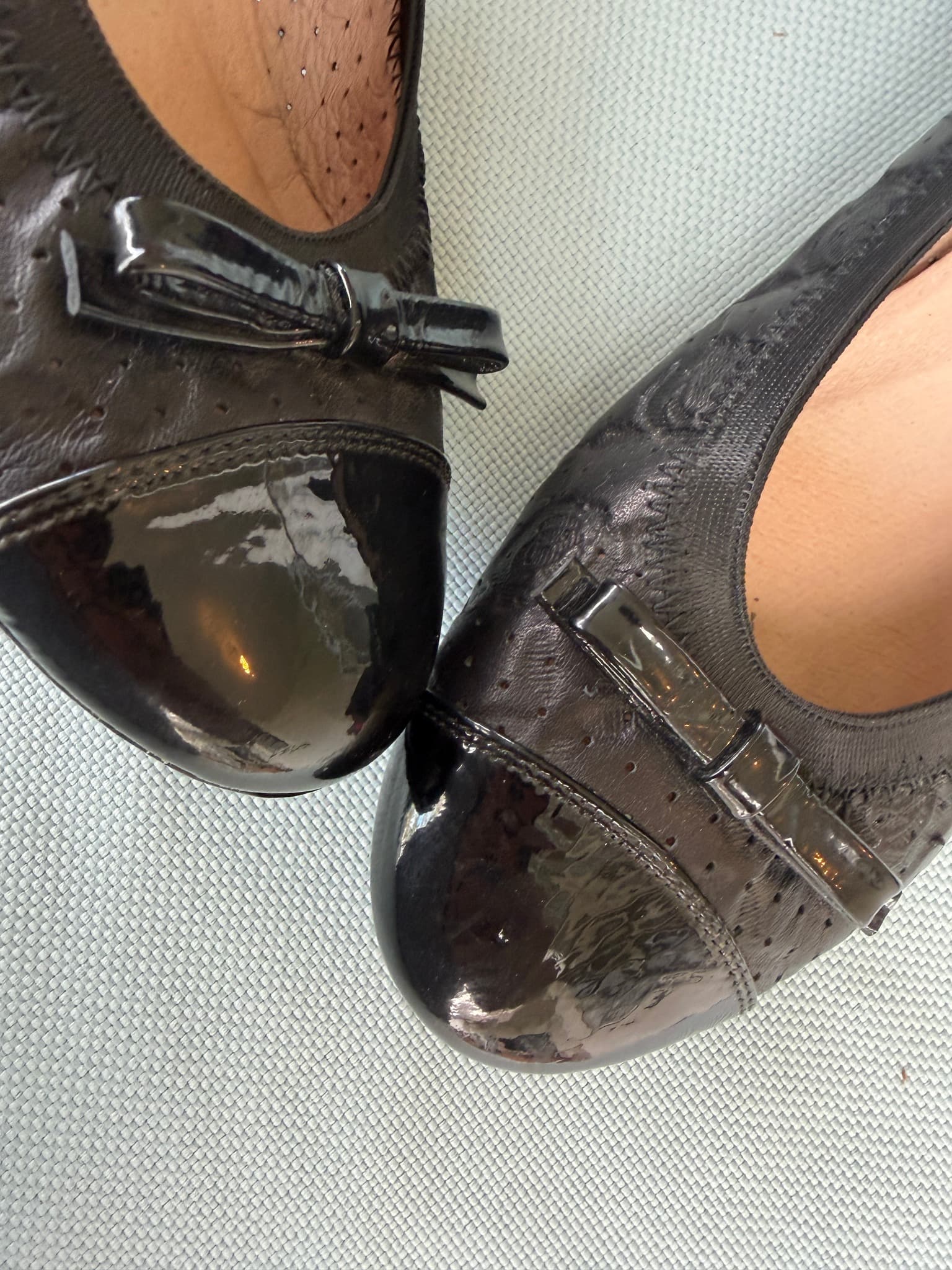 HISPANITAS Leather Ballet Flats, Black, Perforated with Patent Cap Toe — photo 4 of 10