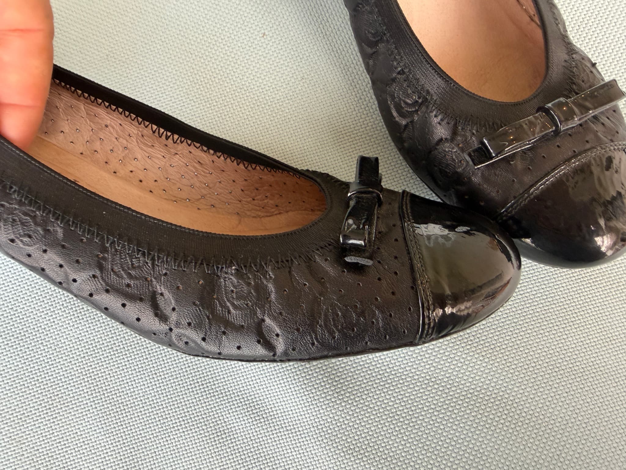 HISPANITAS Leather Ballet Flats, Black, Perforated with Patent Cap Toe — photo 5 of 10