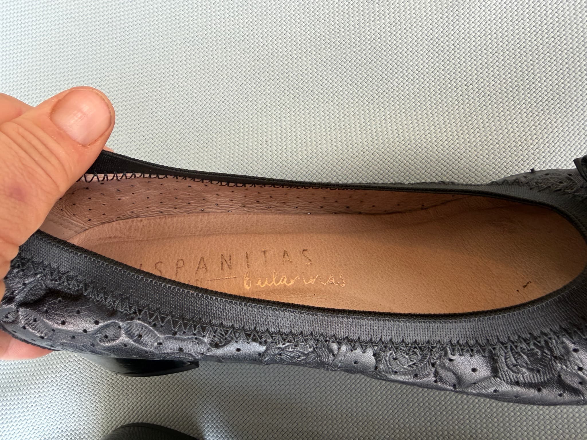 HISPANITAS Leather Ballet Flats, Black, Perforated with Patent Cap Toe — photo 7 of 10