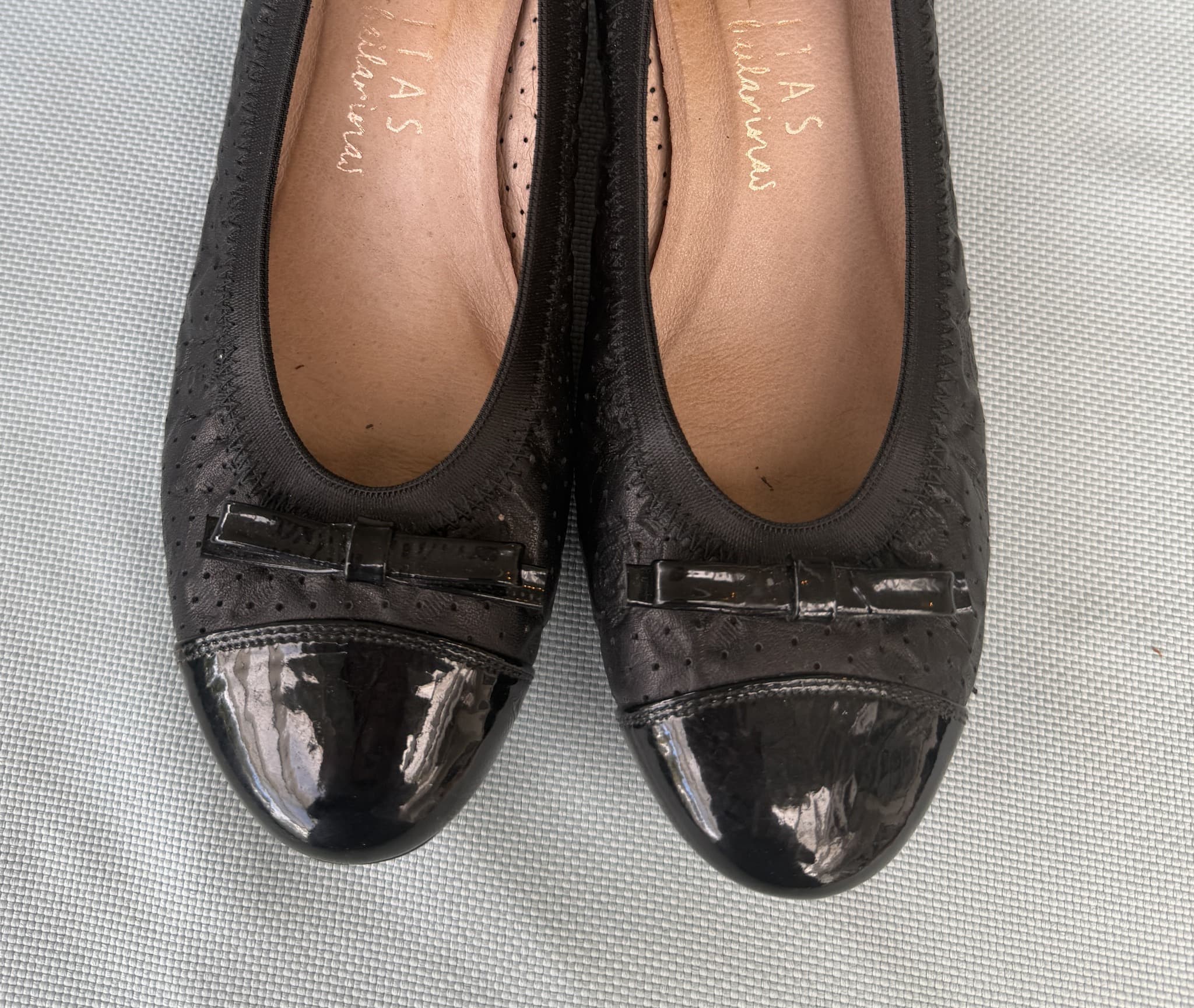 HISPANITAS Leather Ballet Flats, Black, Perforated with Patent Cap Toe — photo 3 of 10