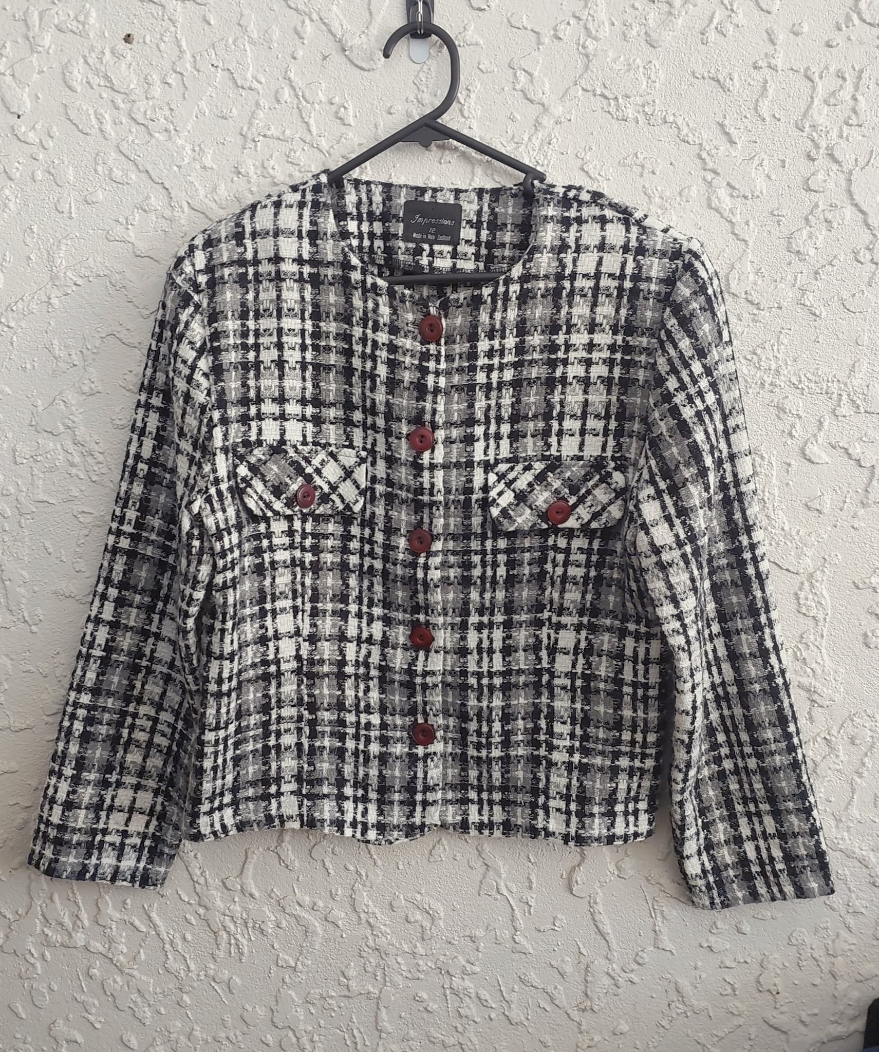 Impressions Tweed Jacket, Black and White, Size 12