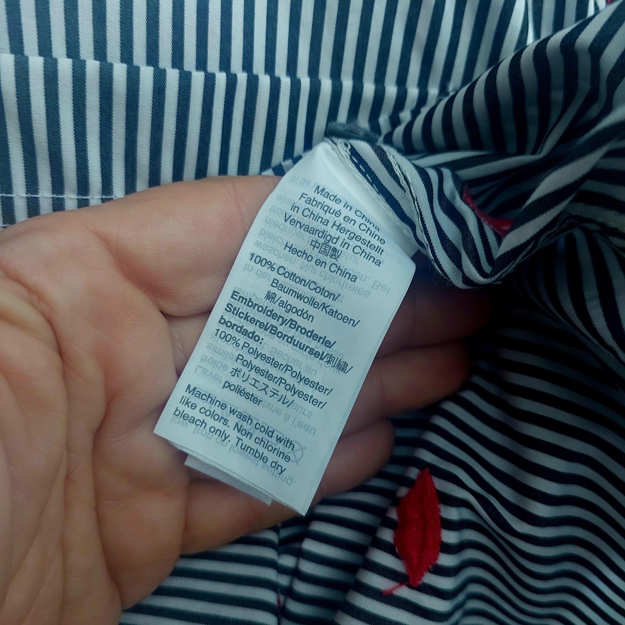 J.Crew Button-Down Shirt, Navy and White Stripe, Red Lip Embroidery, Size 10 — photo 4 of 8