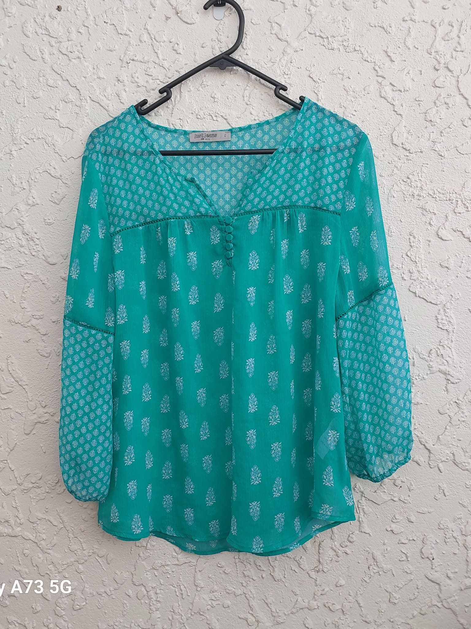 Just Jeans Chiffon Blouse, Green Printed, Size 12 — photo 1 of 9