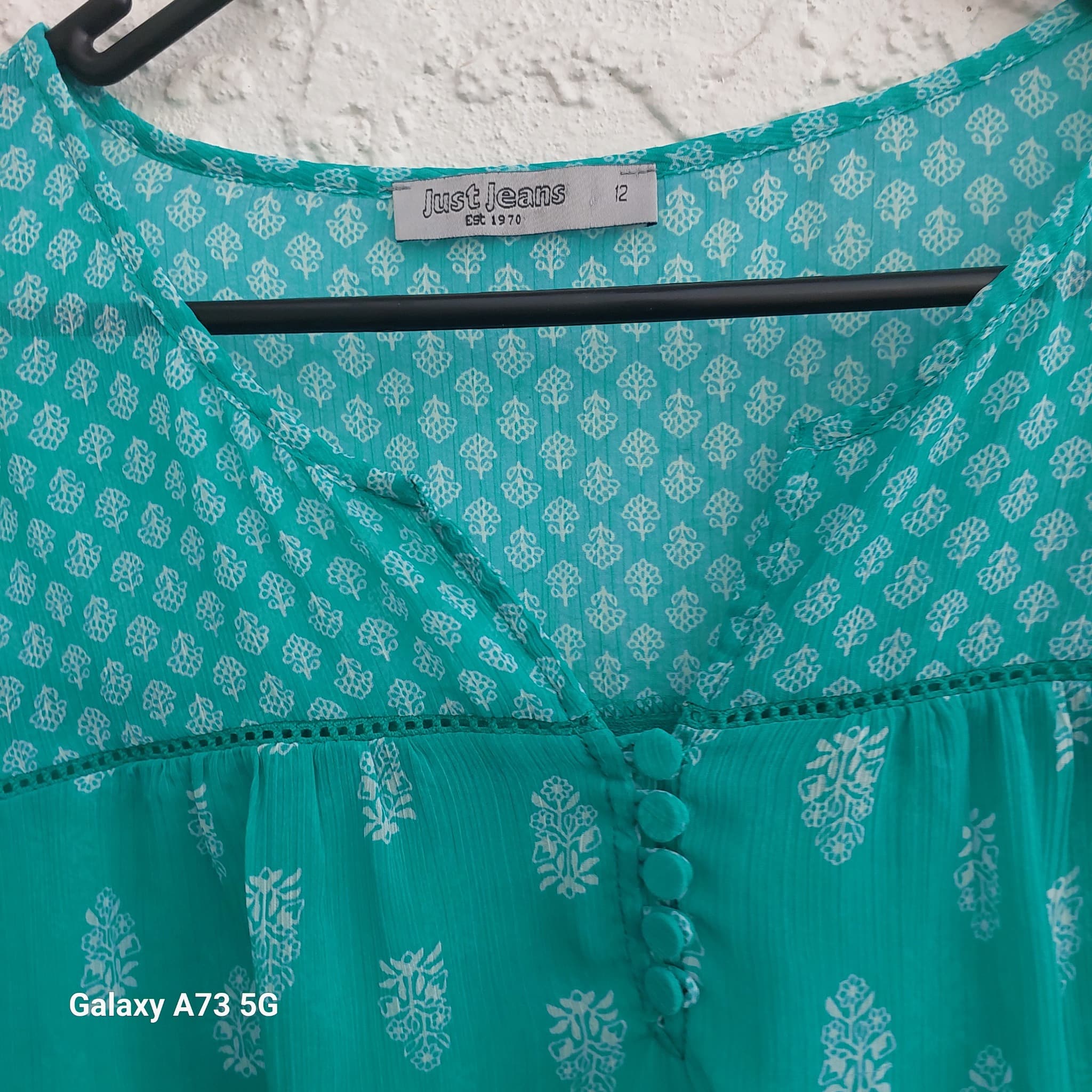 Just Jeans Chiffon Blouse, Green Printed, Size 12 — photo 2 of 9