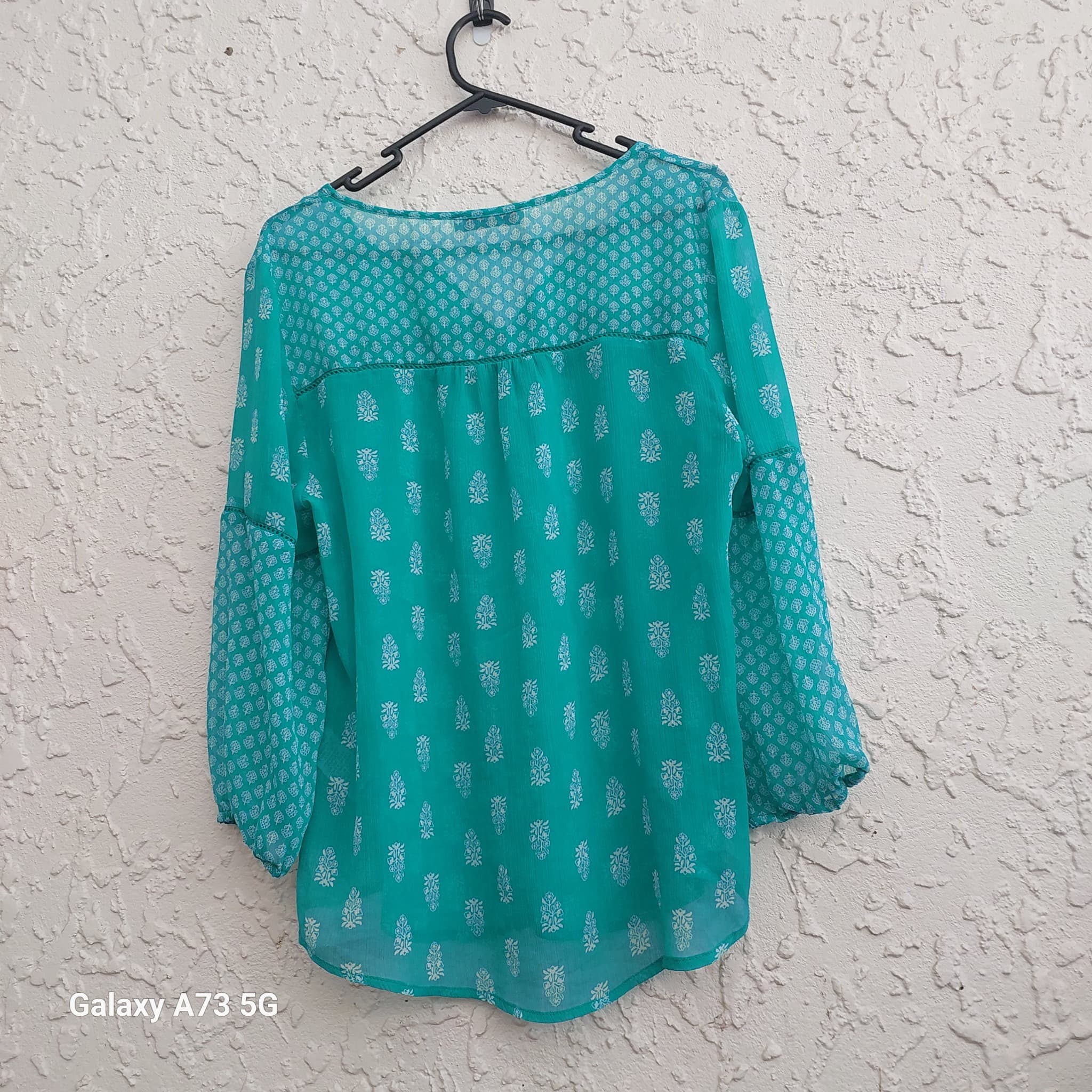 Just Jeans Chiffon Blouse, Green Printed, Size 12 — photo 3 of 9