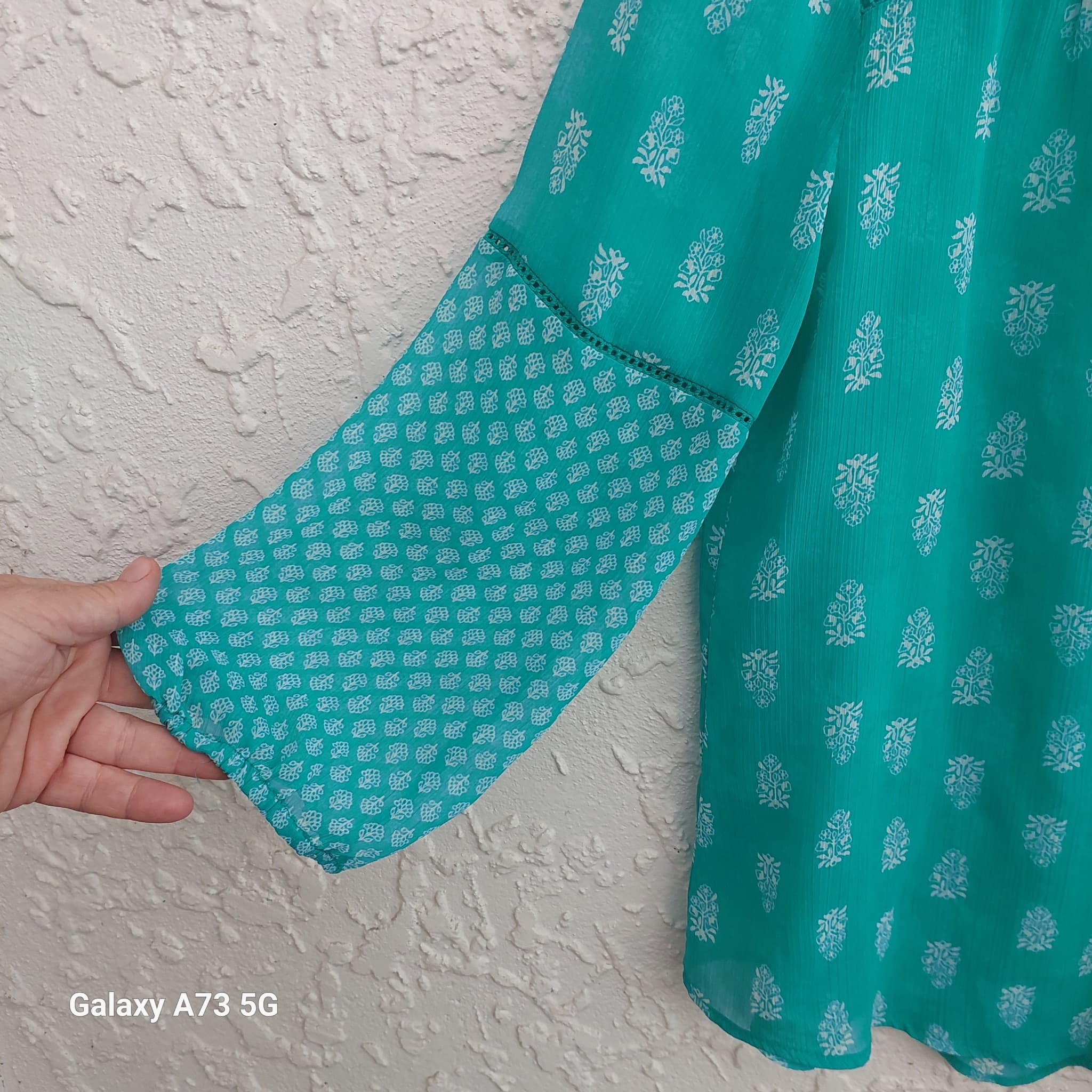 Just Jeans Chiffon Blouse, Green Printed, Size 12 — photo 6 of 9