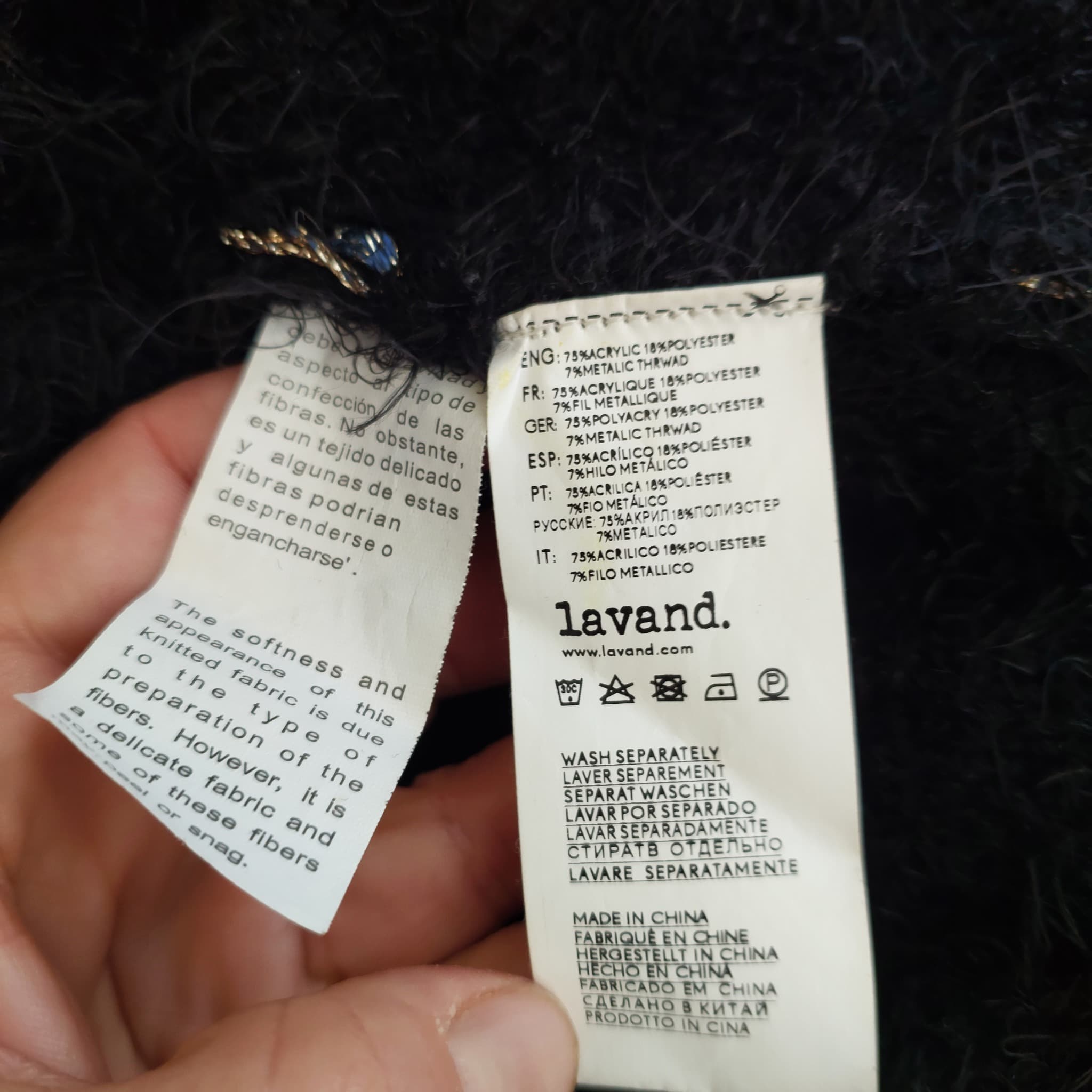 Lavand Fuzzy Knit Sweater Black and Gold Metallic Size L — photo 7 of 9